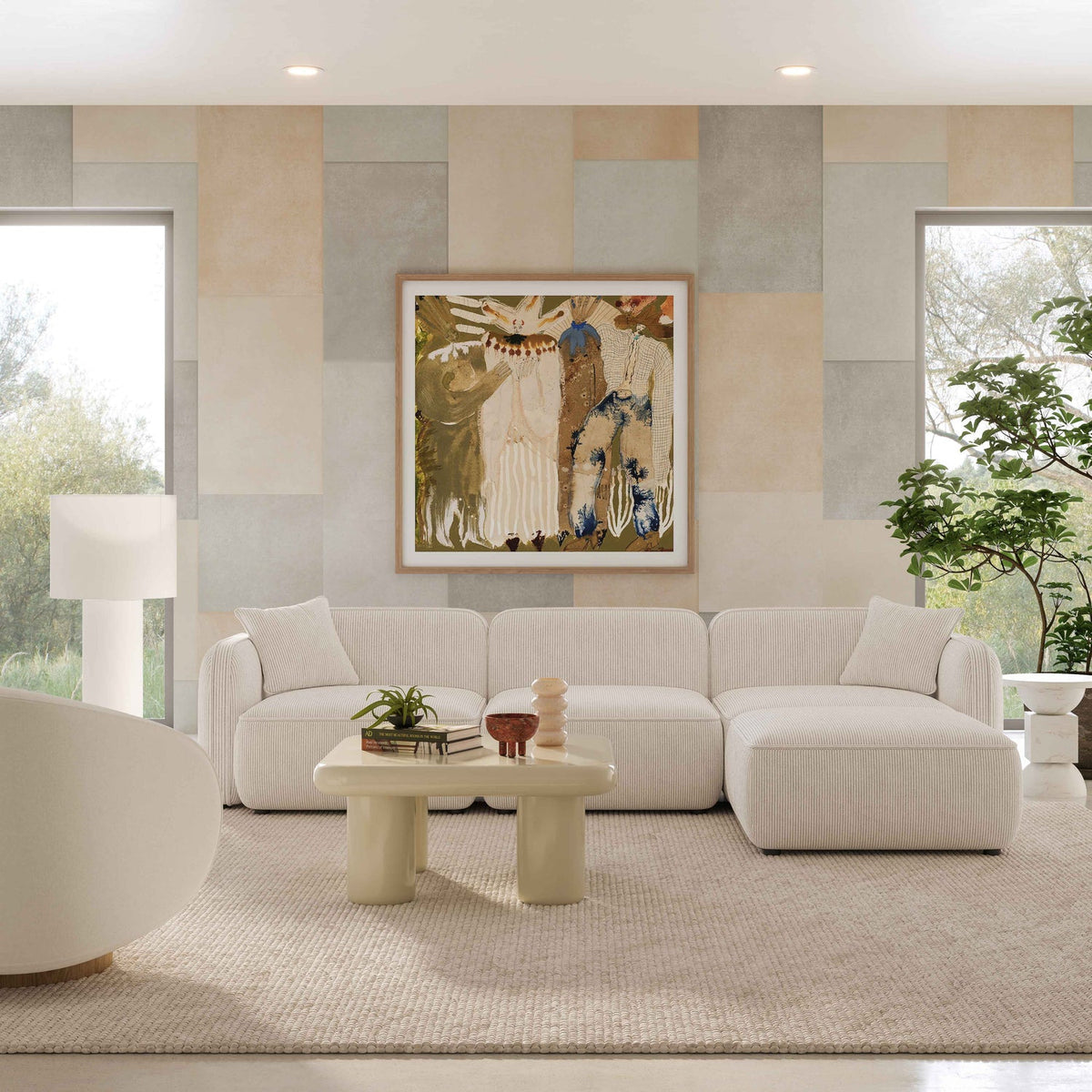 TOV Furniture Travie White Sand Performance Corduroy Velvet 4-Piece Modular Sectional Sofa