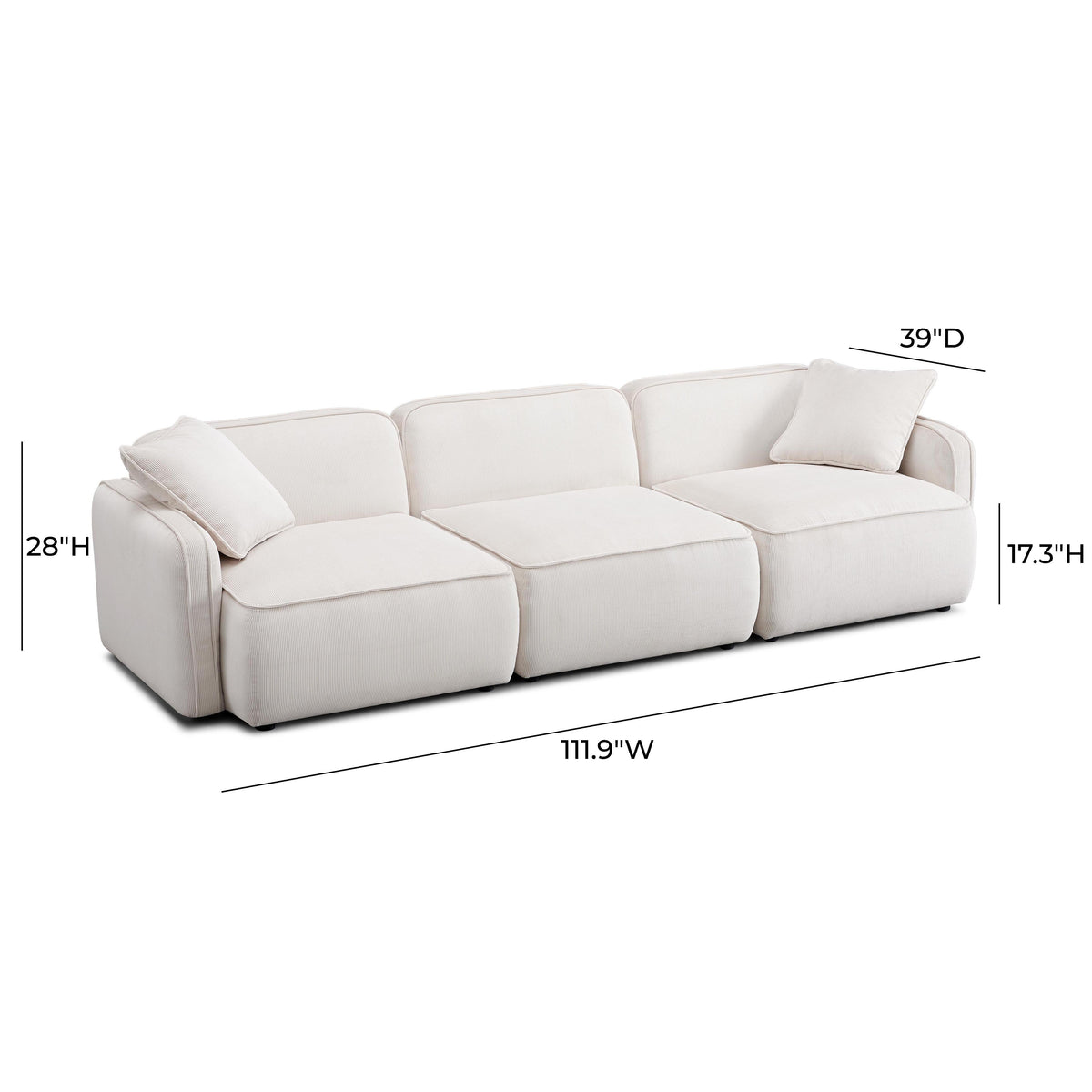 TOV Furniture Travie White Sand Performance Corduroy Velvet Modular Sofa