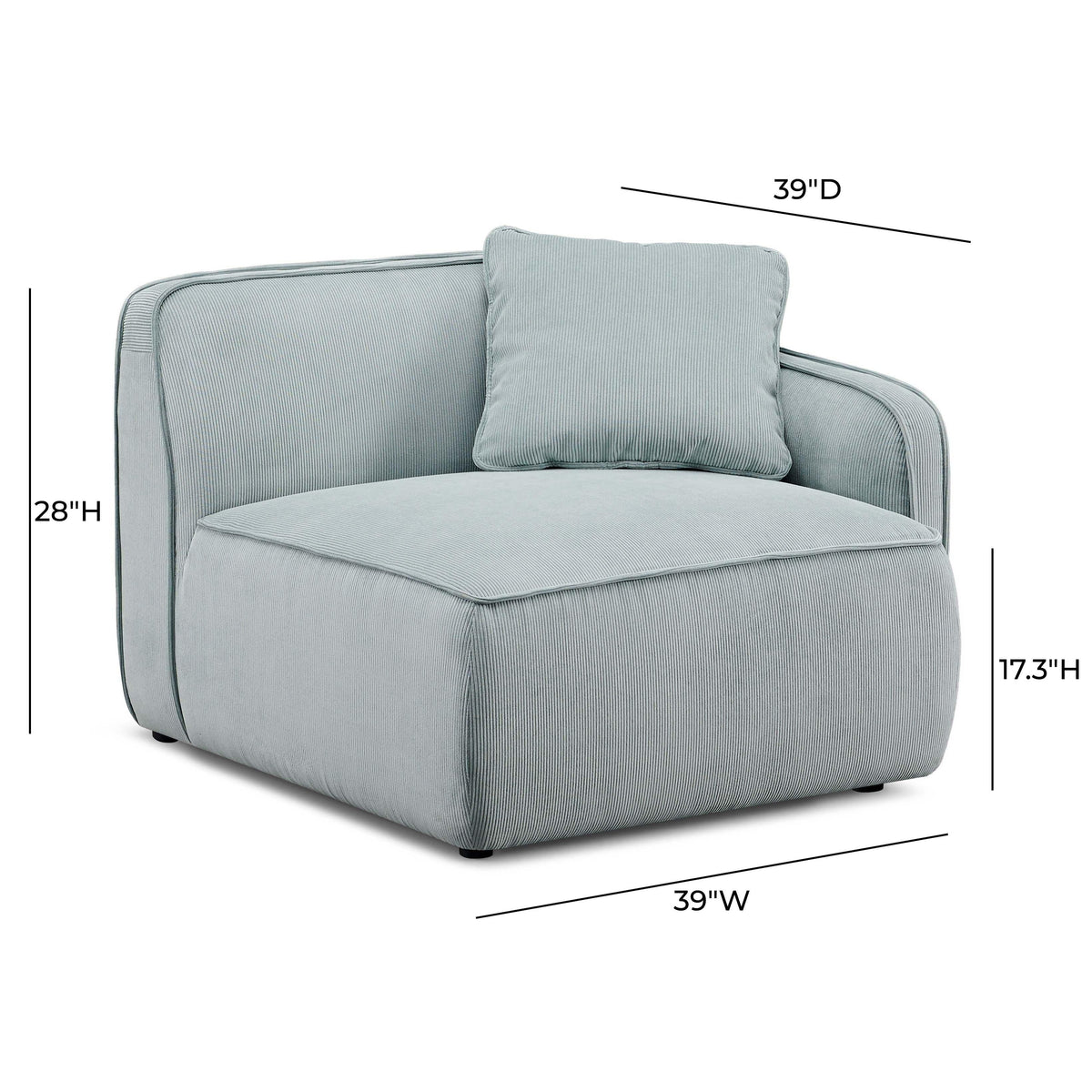 TOV Furniture Travie Sea Blue Performance Corduroy Velvet RAF Corner Chair