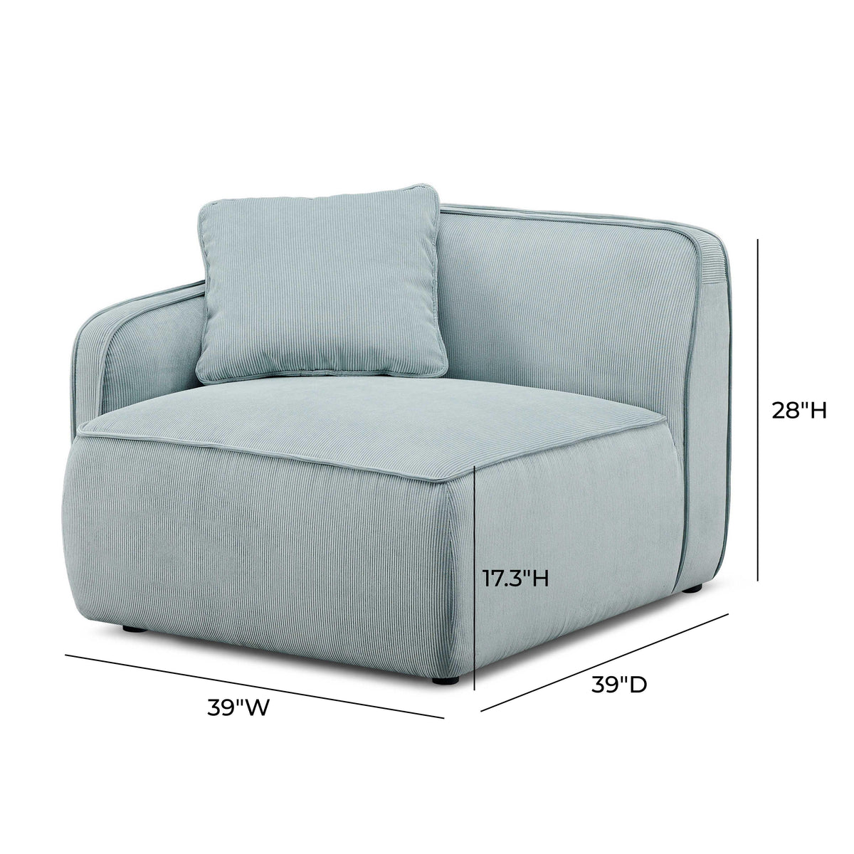 TOV Furniture Travie Sea Blue Performance Corduroy Velvet LAF Corner Chair