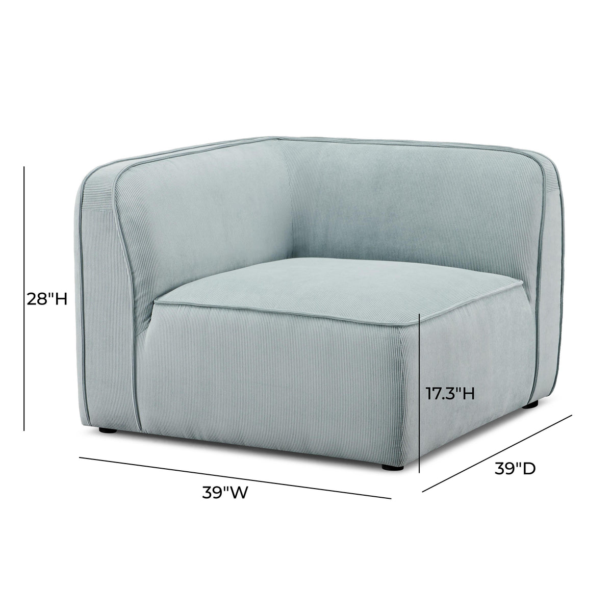 TOV Furniture Travie Sea Blue Performance Corduroy Velvet Corner Chair
