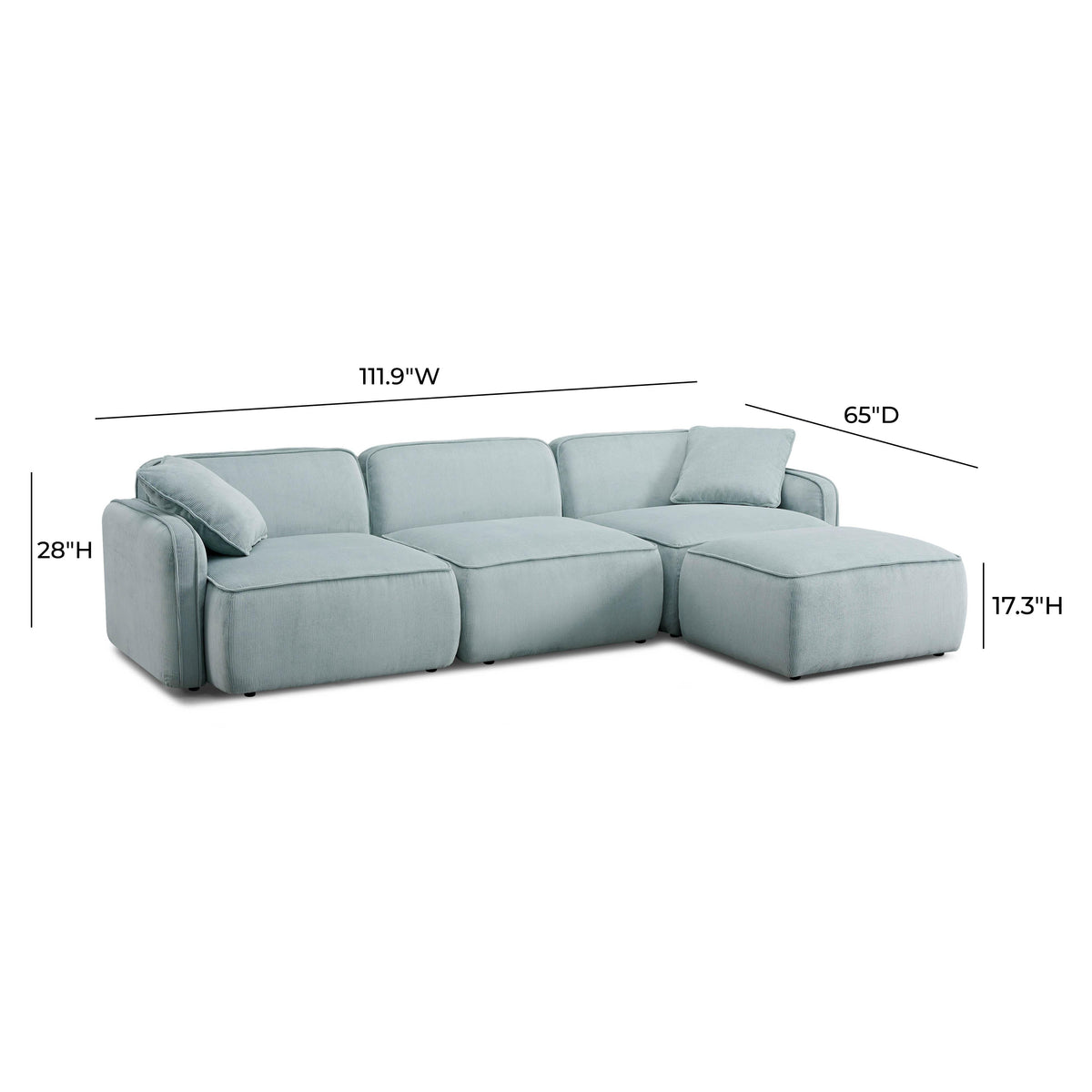 TOV Furniture Travie Sea Blue Performance Corduroy Velvet 4-Piece Modular Sectional Sofa