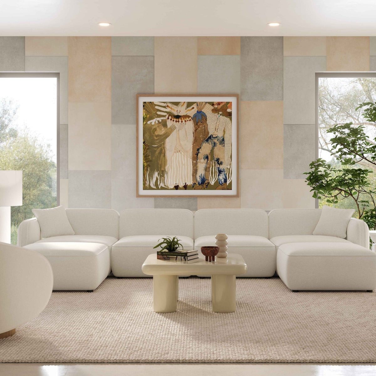 TOV Furniture Travie Sand Upcycled Performance Linen 6-Piece Modular U-Sectional Sofa