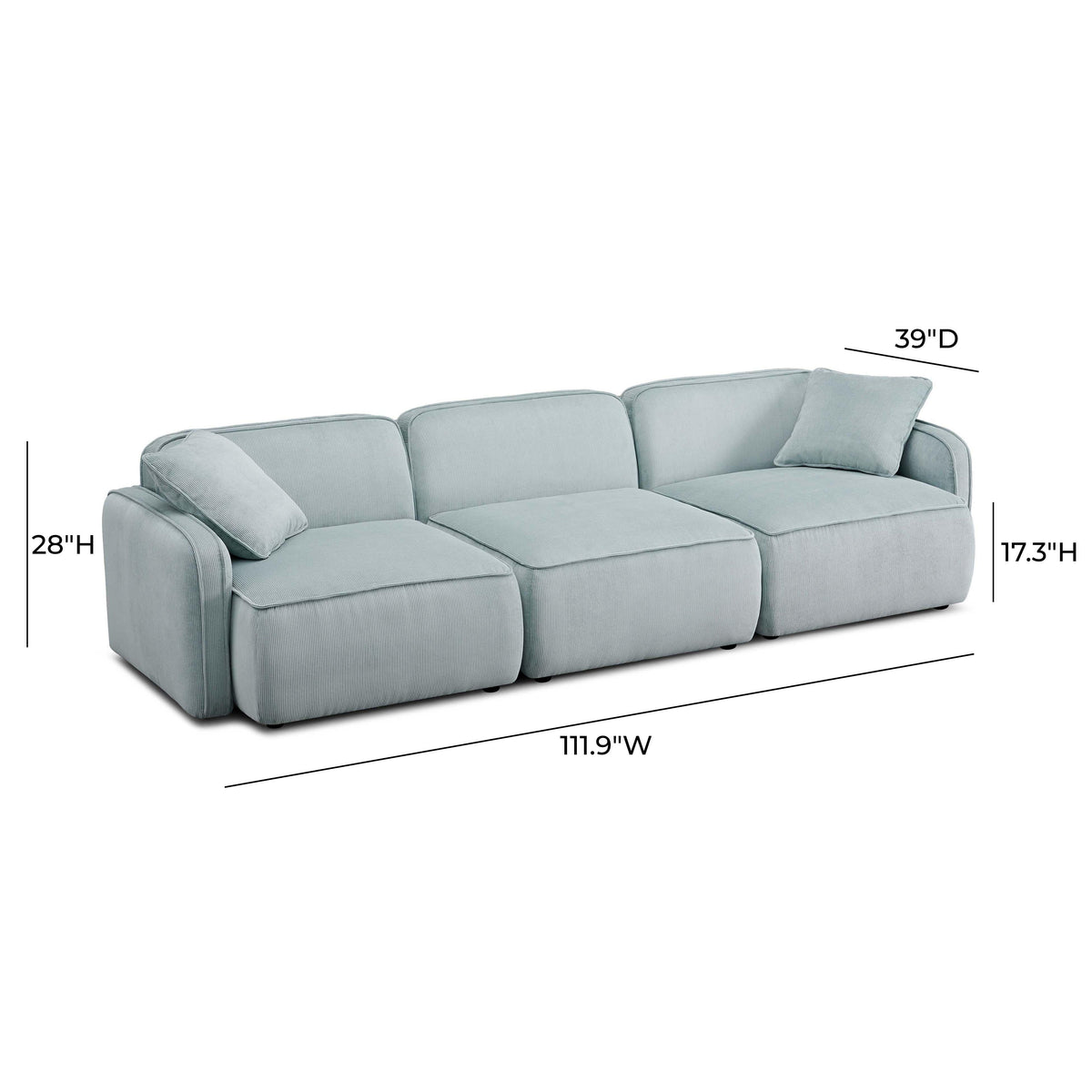 TOV Furniture Travie Sea Blue Performance Corduroy Velvet Modular Sofa