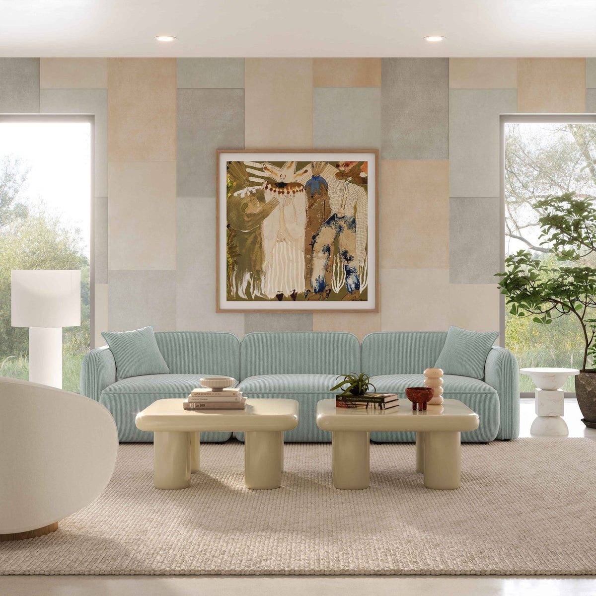 TOV Furniture Travie Sea Blue Performance Corduroy Velvet Modular Sofa