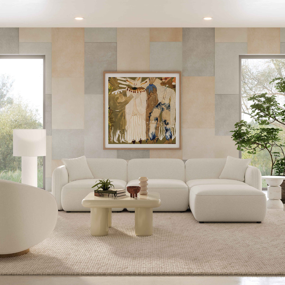 TOV Furniture Travie Sand Upcycled Performance Linen 4-Piece Modular Sectional Sofa