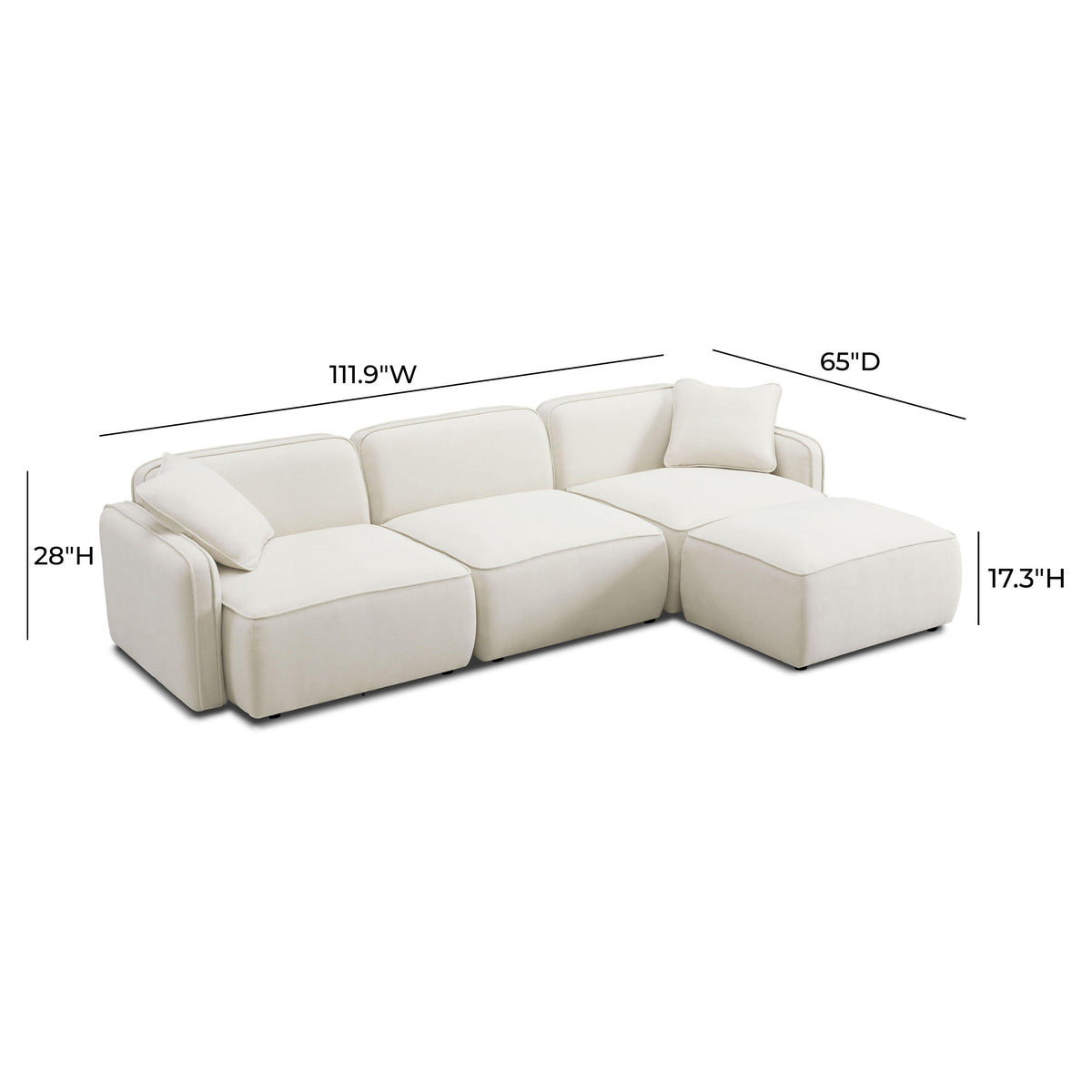 TOV Furniture Travie Sand Upcycled Performance Linen 4-Piece Modular Sectional Sofa