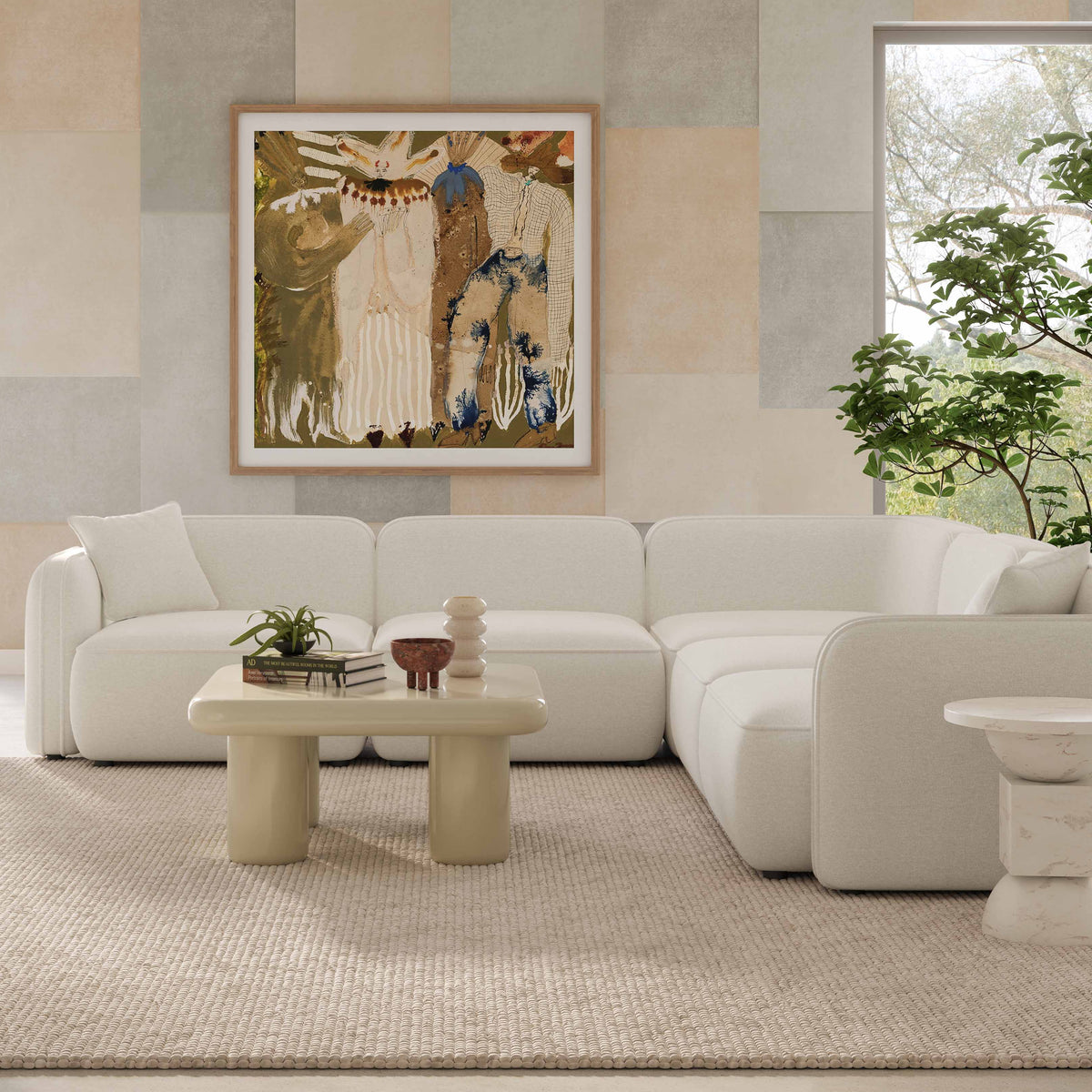 TOV Furniture Travie Sand Upcycled Performance Linen 5-Piece Modular L-Sectional Sofa