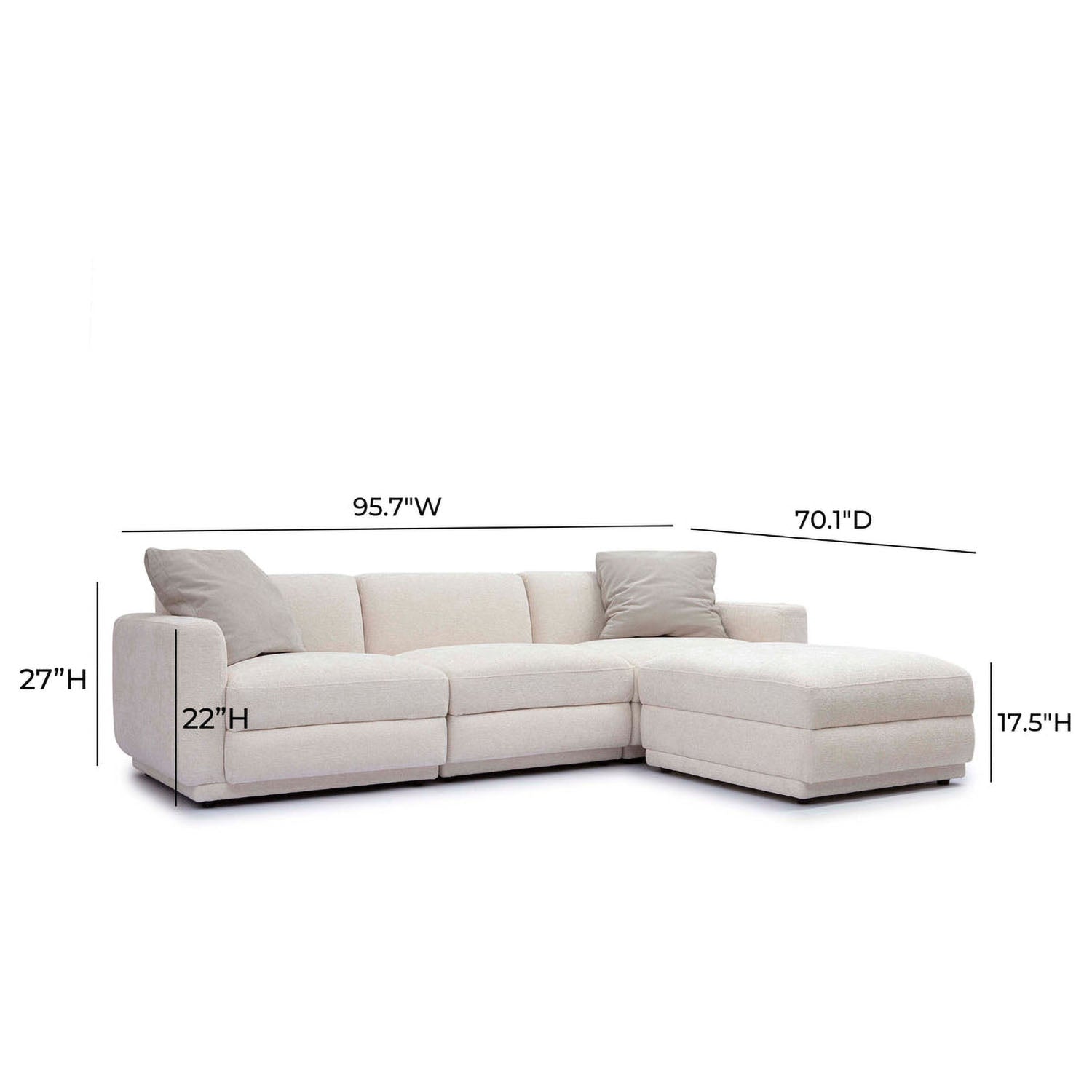TOV Furniture Perry 4-Piece Cream Chenille Modular Sectional Sofa