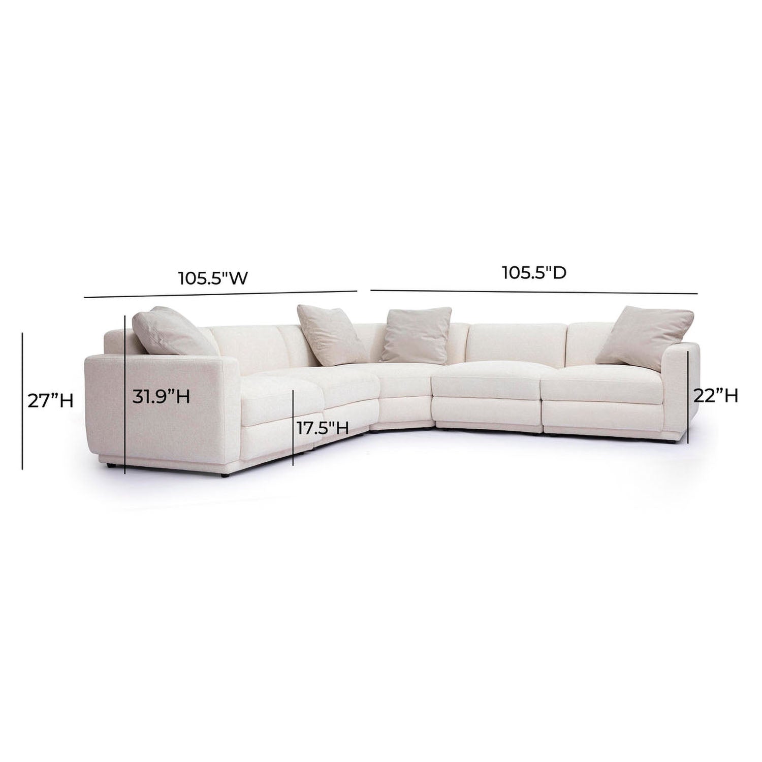TOV Furniture Perry 5-Piece Cream Chenille Modular L-Sectional Sofa
