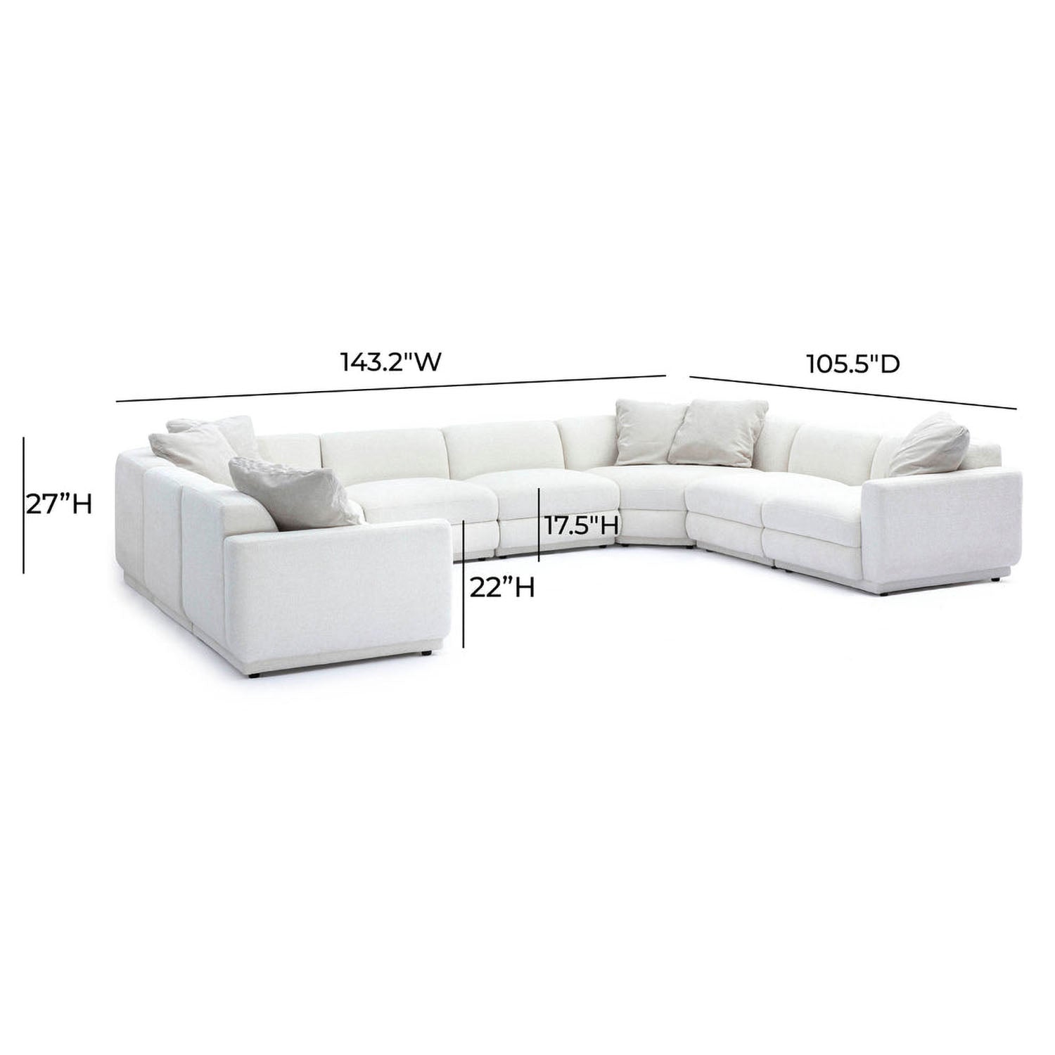 TOV Furniture Perry 8-Piece Cream Chenille Modular Large U-Sectional Sofa
