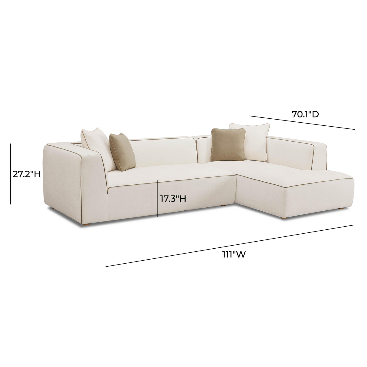 TOV Furniture Tristine Cream Linen L-Shaped 2-Piece Sectional Sofa