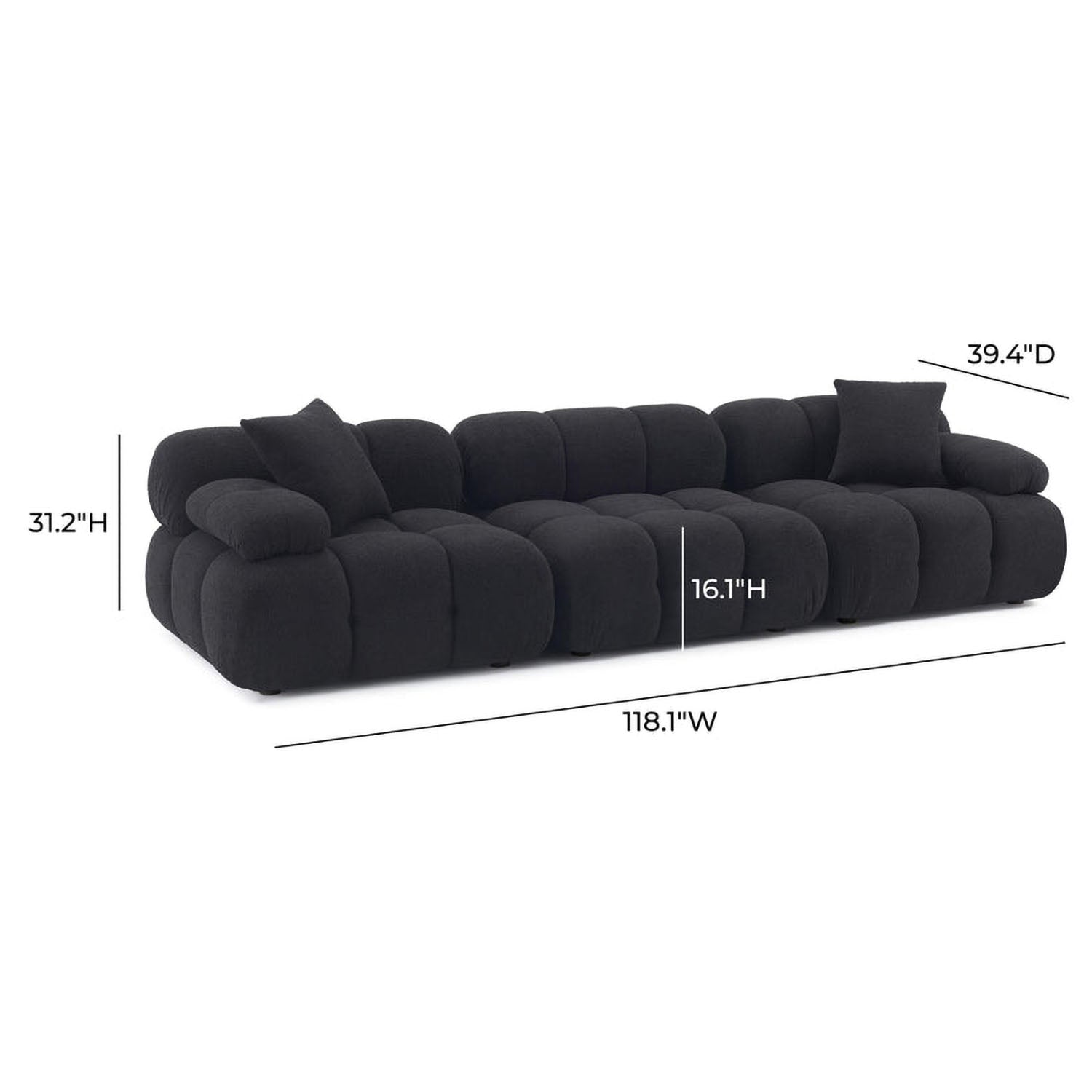 TOV Furniture Calliope Black Vegan Shearling Modular Sofa