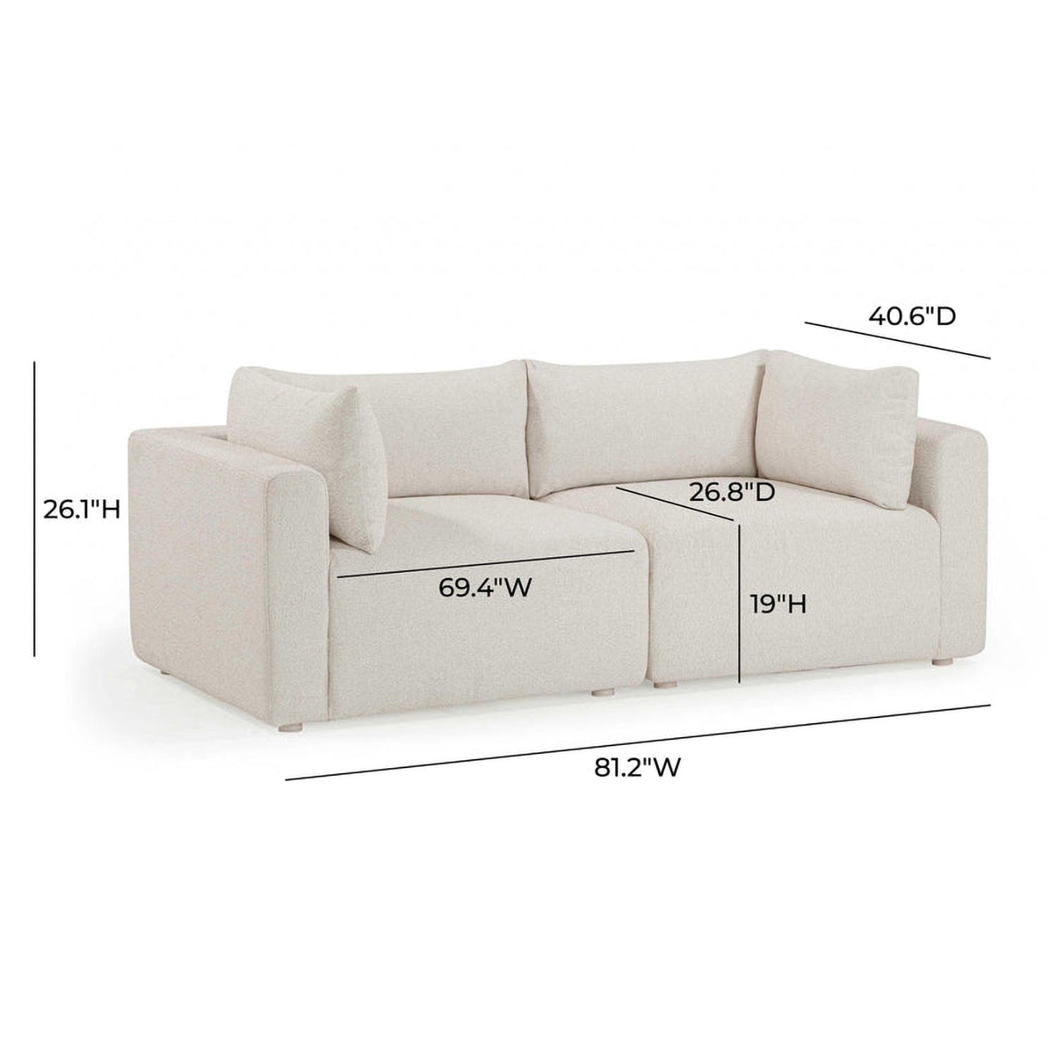 TOV Furniture Hangover Cream Outdoor Modular Loveseat