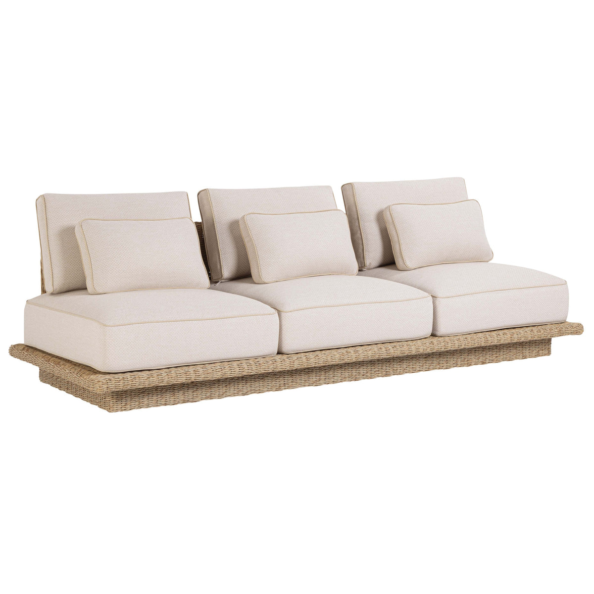 TOV Furniture Mora Cream 96in Outdoor Sofa in cream fabric and wicker, primary product view