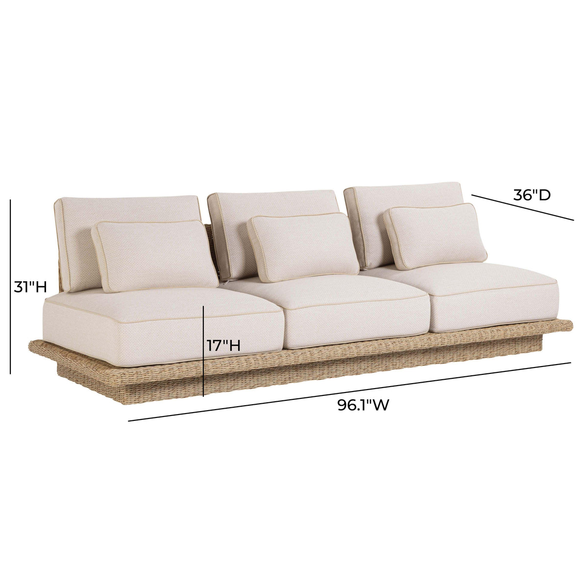 TOV Furniture Mora Cream 96in Outdoor Sofa