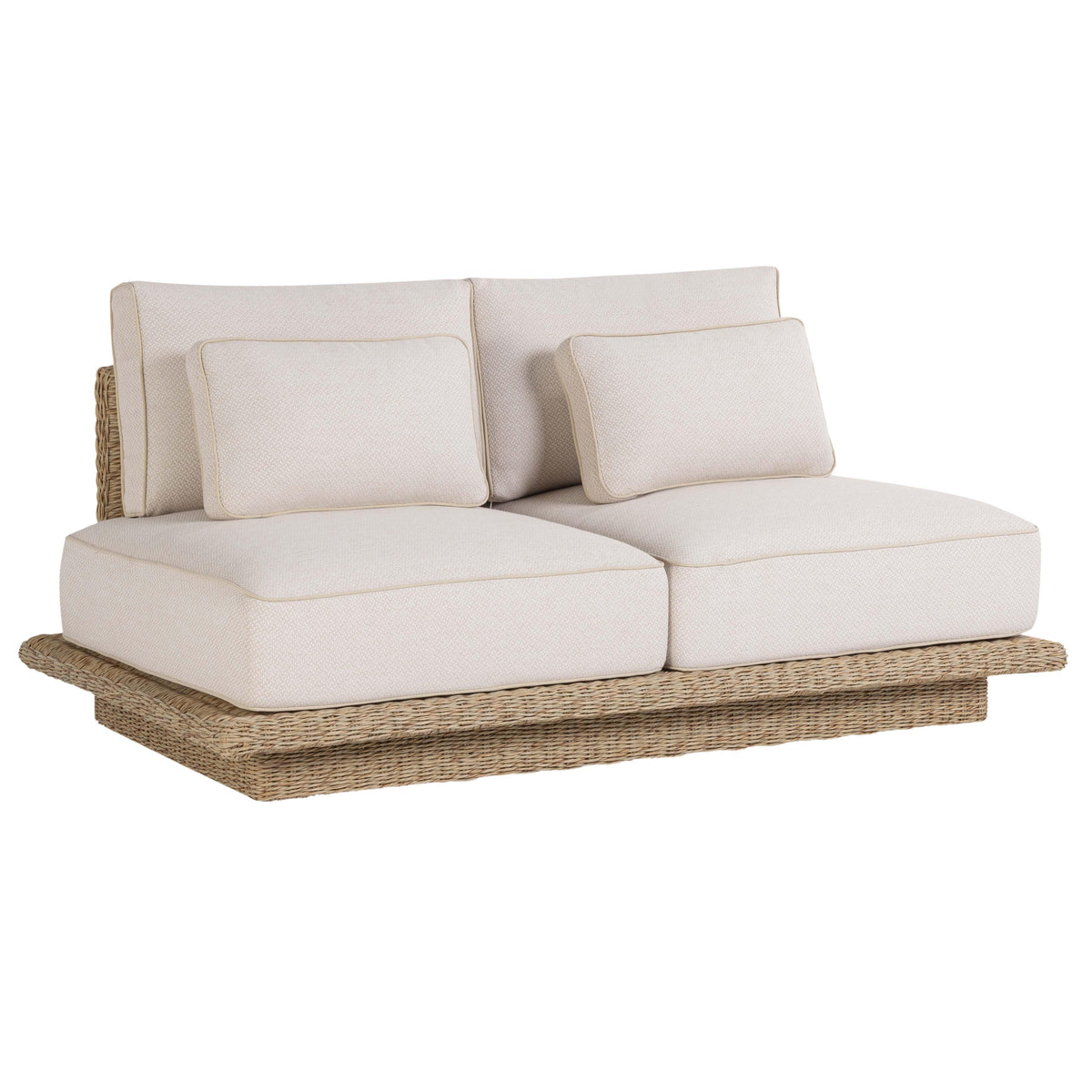 TOV Furniture Mora Cream 65in Outdoor Sofa in cream fabric and rattan, primary product view