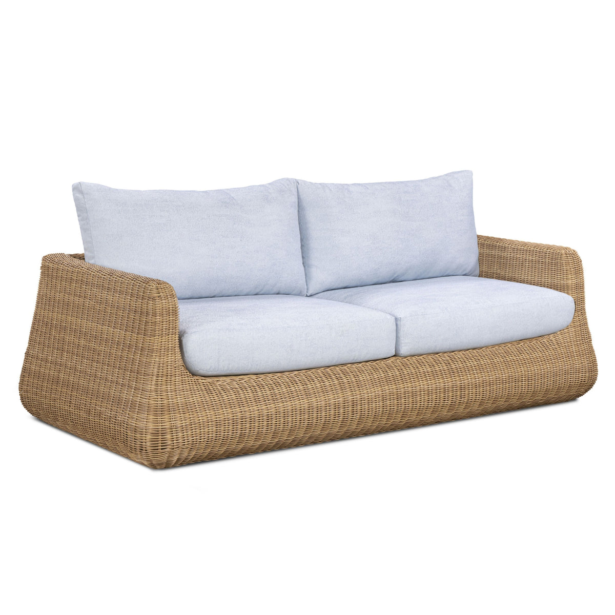 TOV Furniture Dana Blue Outdoor Sofa in blue boucle on wicker and aluminum, primary product view