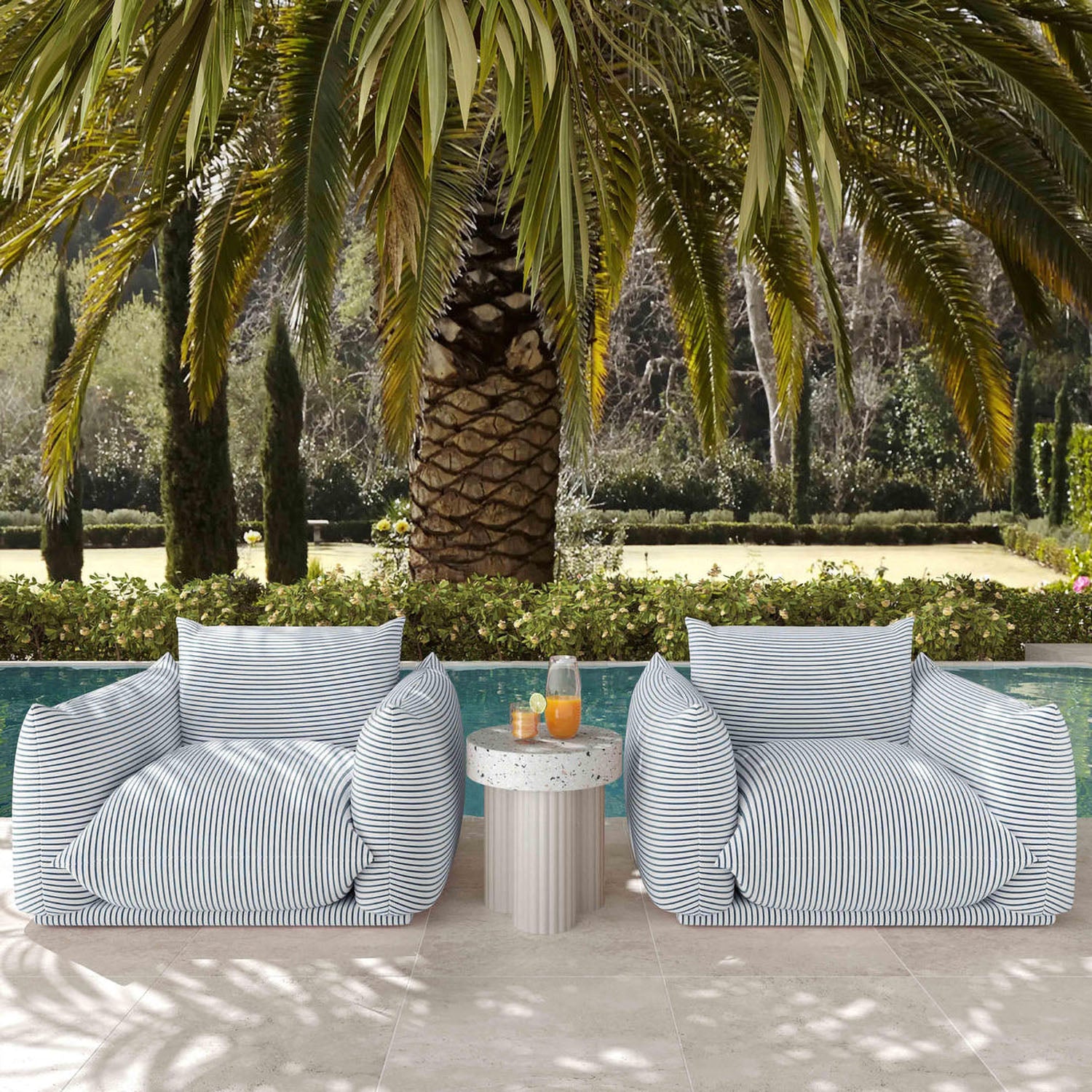 TOV Furniture Saint Tropez Striped Stuffed Outdoor Armchair