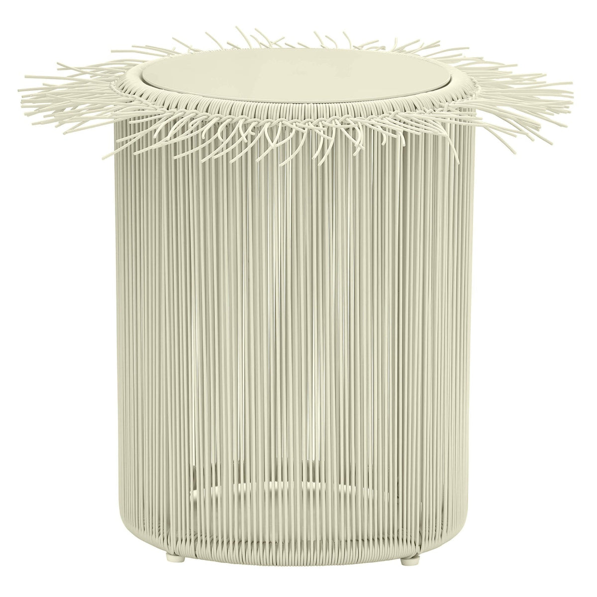 TOV Furniture Rafa Outdoor Side Table in cream weatherproof wicker and aluminum, primary product view