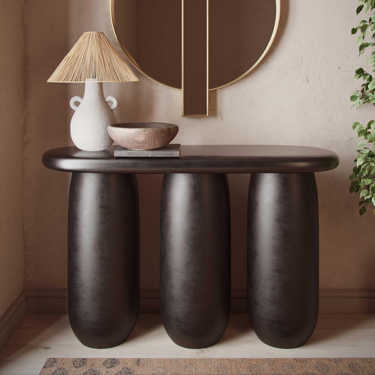 TOV Furniture Rahul Black Textured Console Table