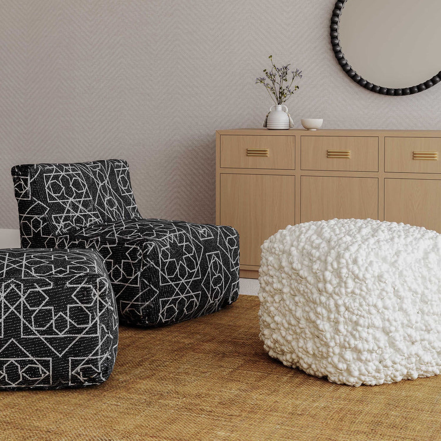 TOV Furniture Cathy Cream Woven Pouf