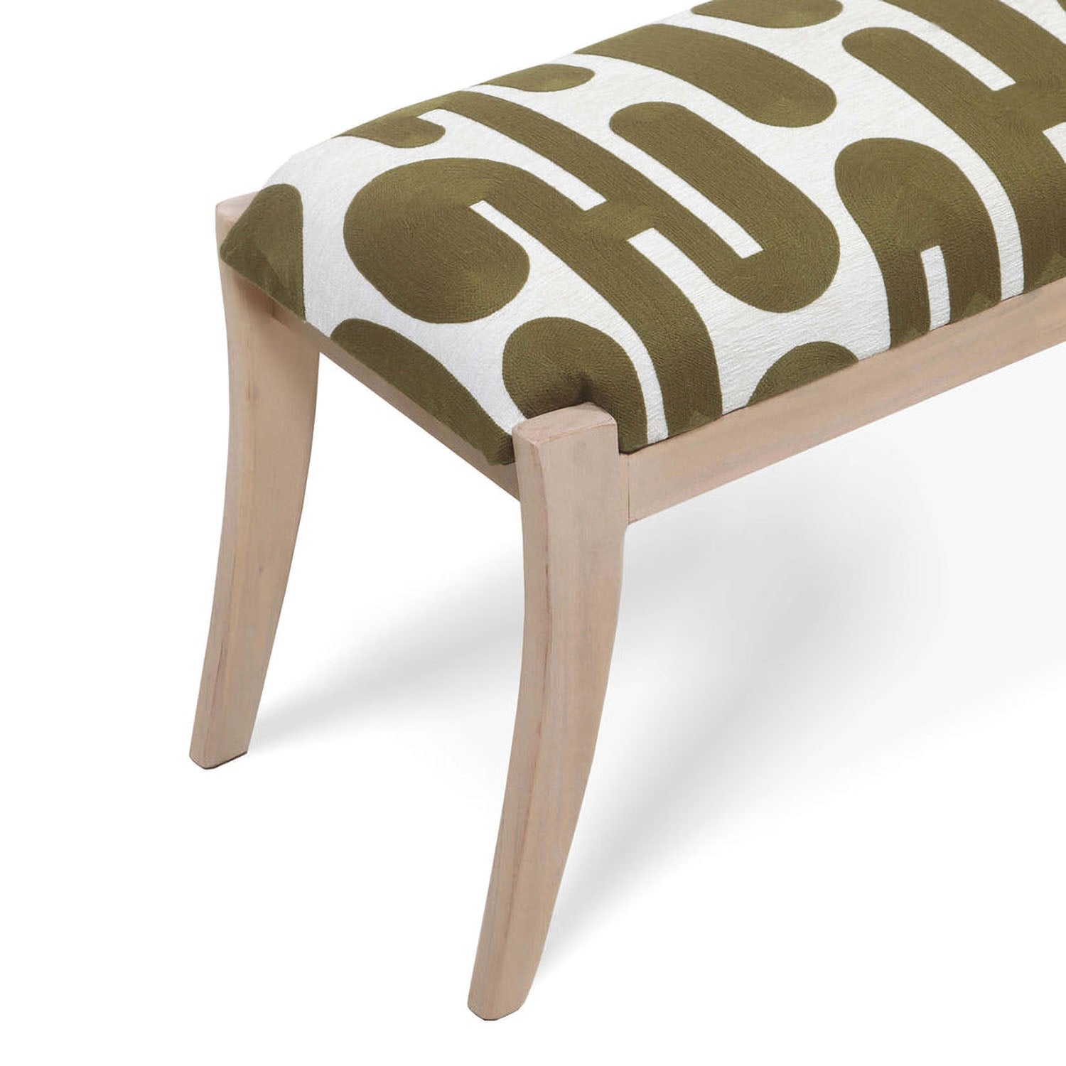 TOV Furniture Arielle Olive & White Embroidered Bench