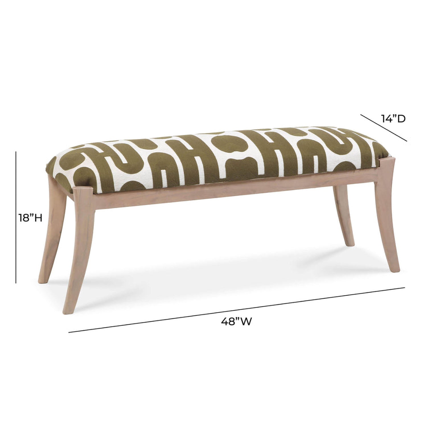 TOV Furniture Arielle Olive & White Embroidered Bench