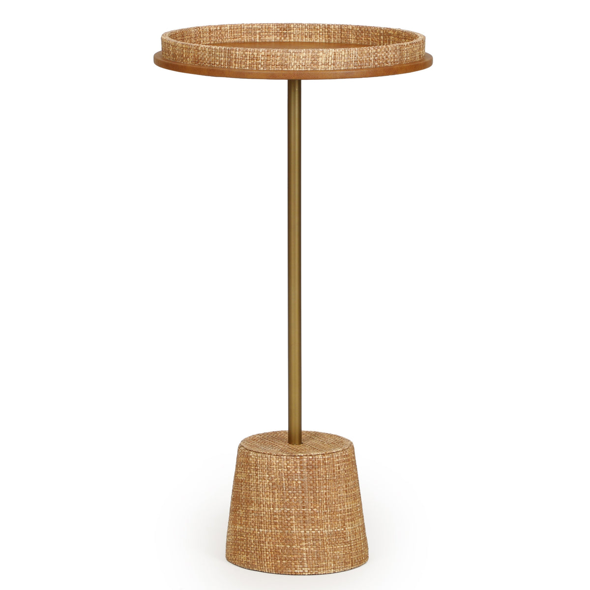TOV Furniture Saddle Natural Raffia Side Table in natural raffia with a vegan leather top, primary product view