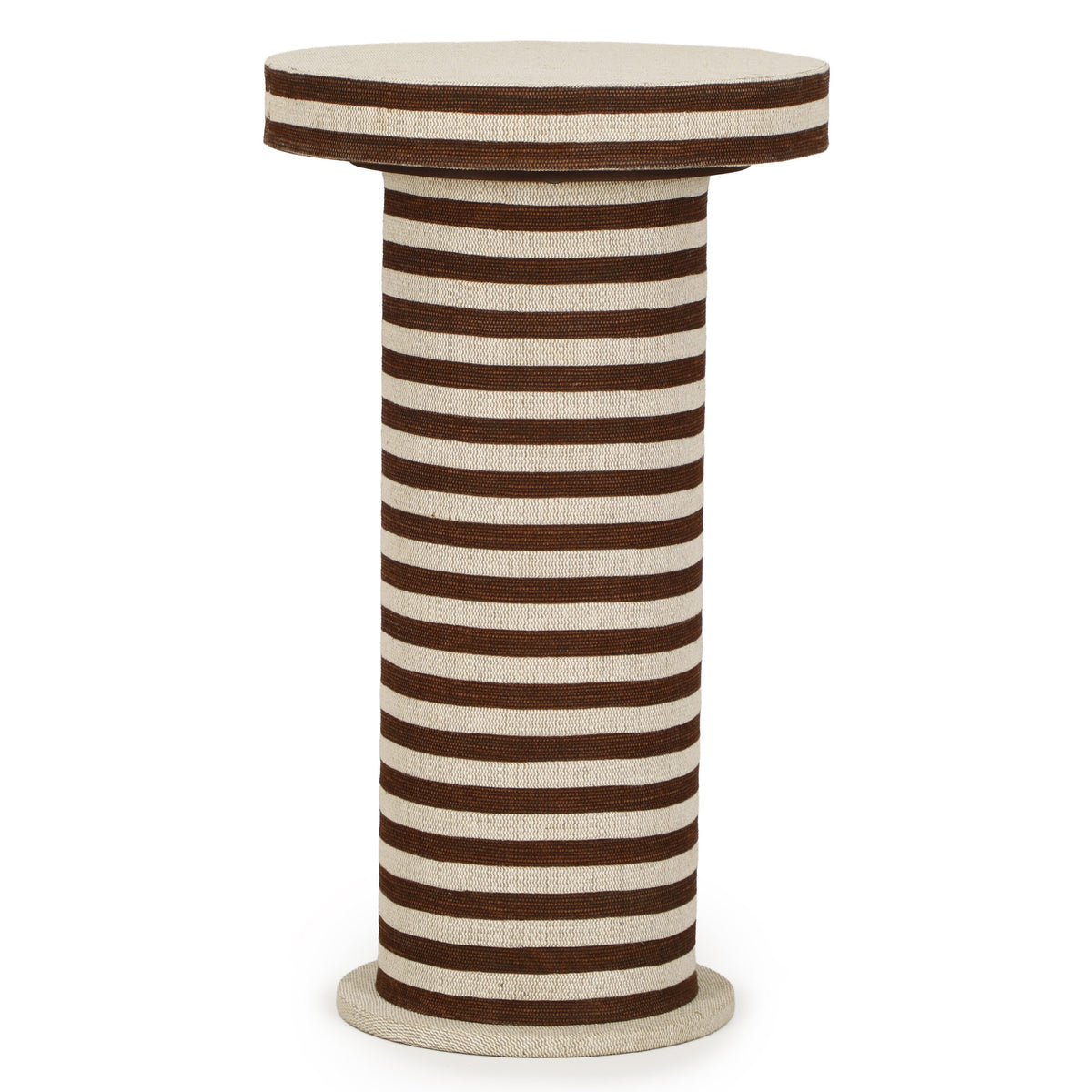 TOV Furniture Lyra Natural Striped Cotton Jute Side Table in brown striped cotton jute, primary product view