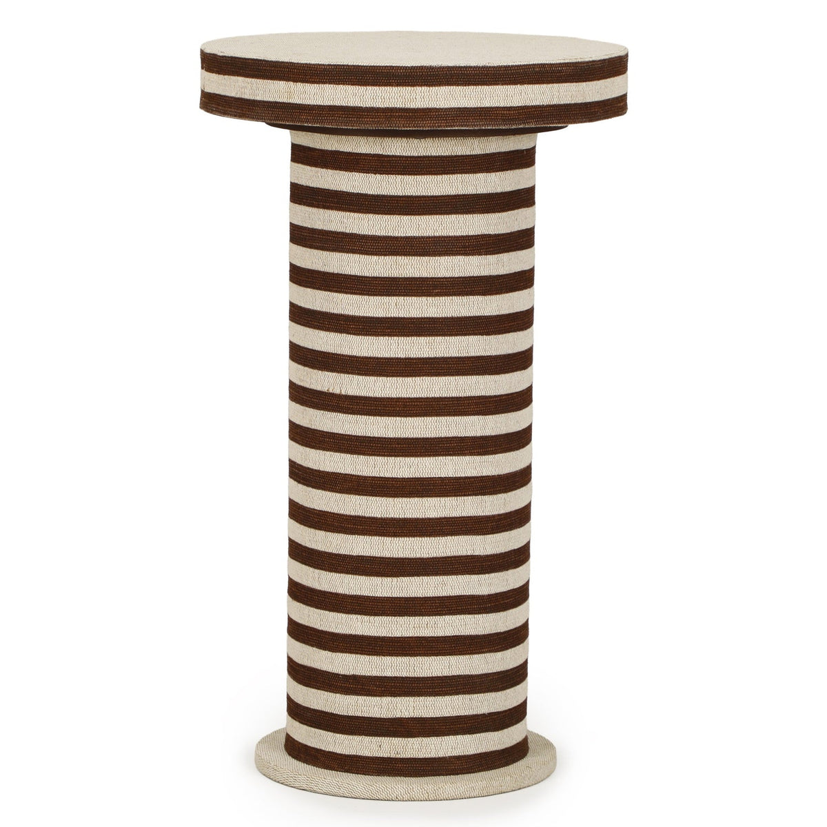 TOV Furniture Lyra Natural Striped Cotton Jute Side Table in brown striped cotton jute, primary product view
