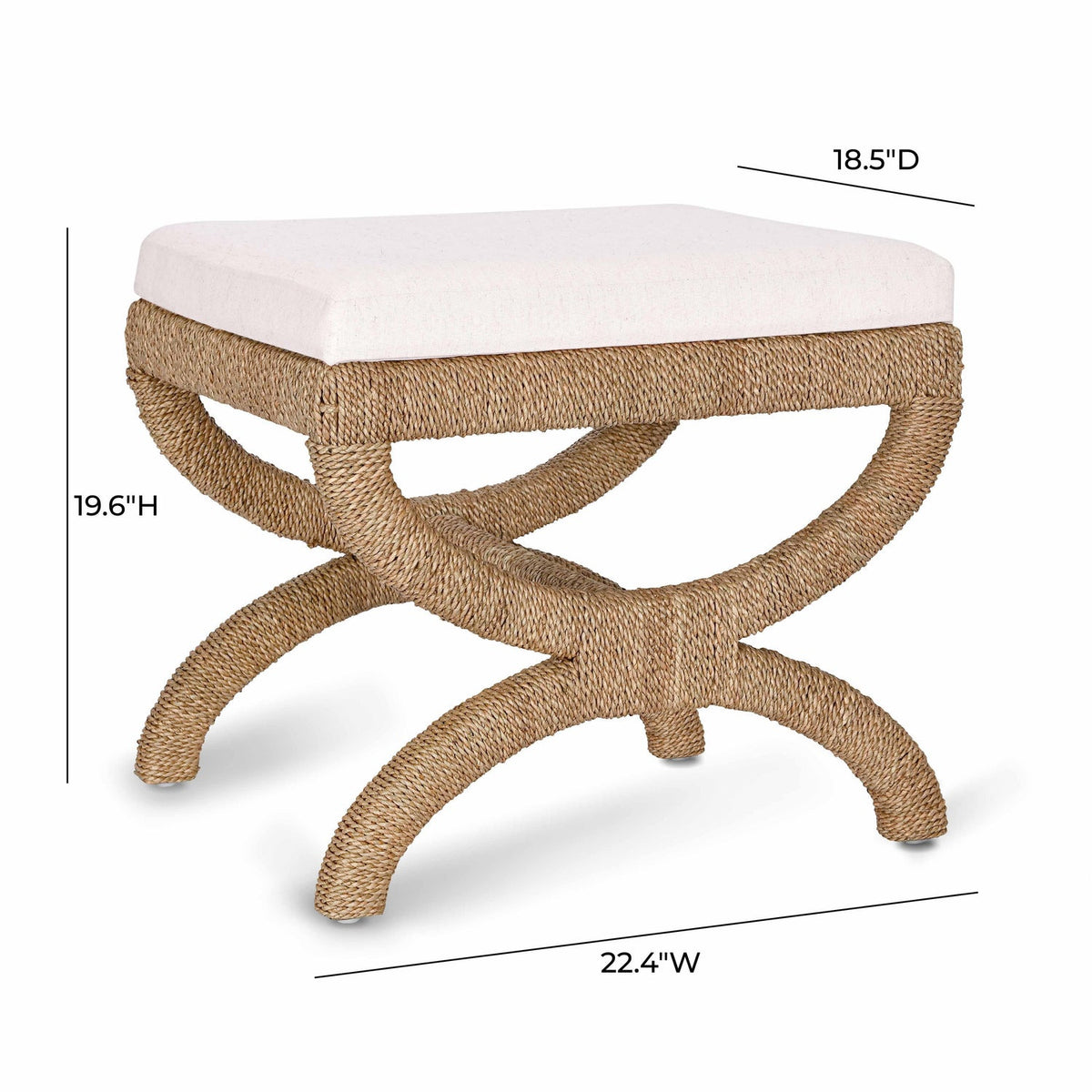 TOV Furniture Kappa Cream and Natural Seagrass Accent Stool