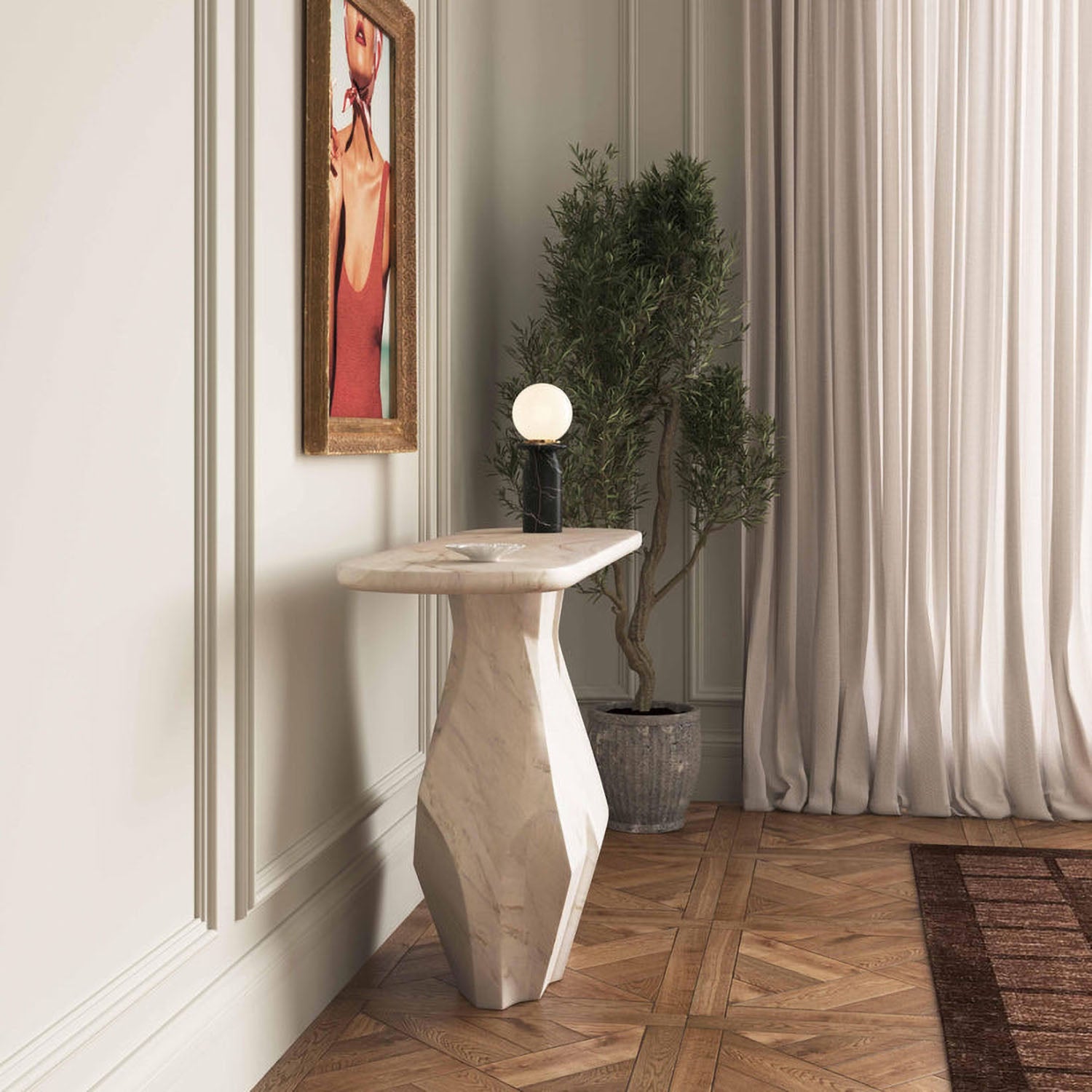 TOV Furniture Esme Faux Marble Indoor/Outdoor Long Console Table