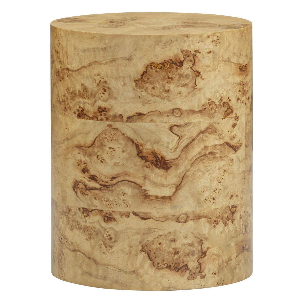 TOV Furniture Fig Natural Burl Drum Side Table in natural burl veneer, primary product view