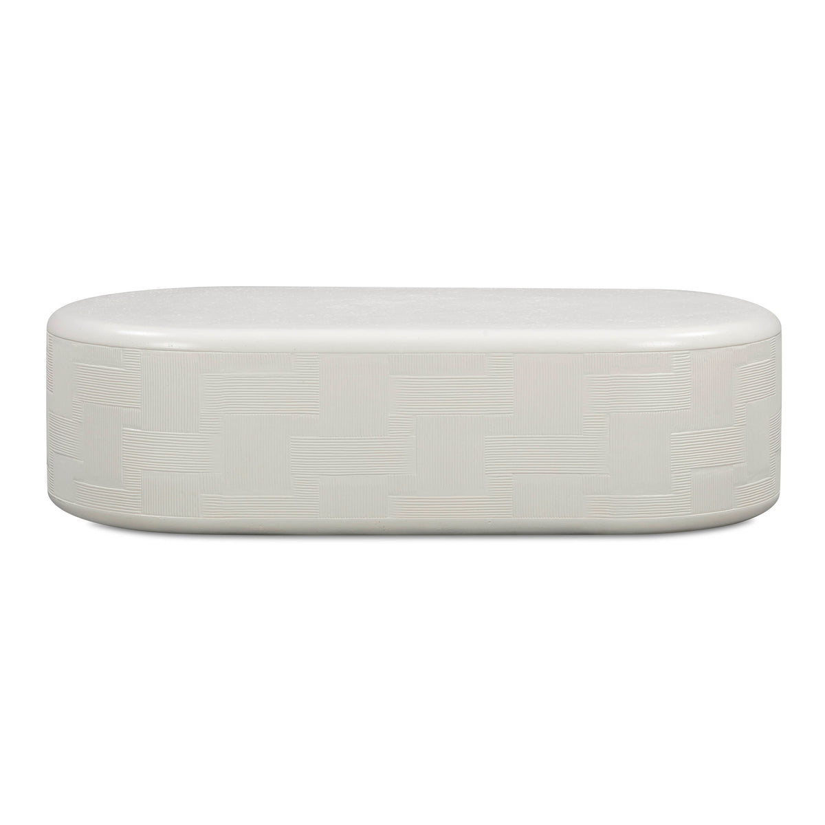 TOV Furniture Suraya 55" Indoor/Outdoor Concrete Rounded Coffee Table in ivory crosshatch concrete, primary product view