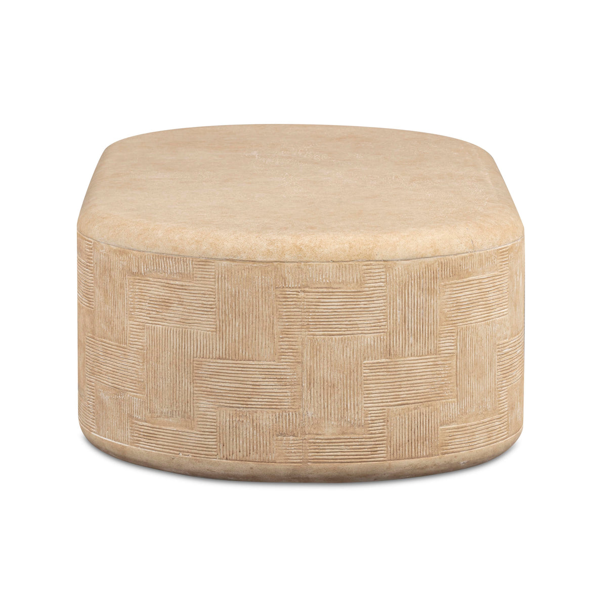 TOV Furniture Suraya Faux Travertine Concrete Rounded Indoor/Outdoor Coffee Table
