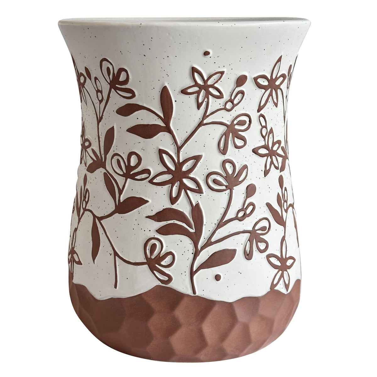 TOV Furniture Ceramic Carved Terracotta Indoor/Outdoor Table in terracotta and white carved ceramic, primary product view