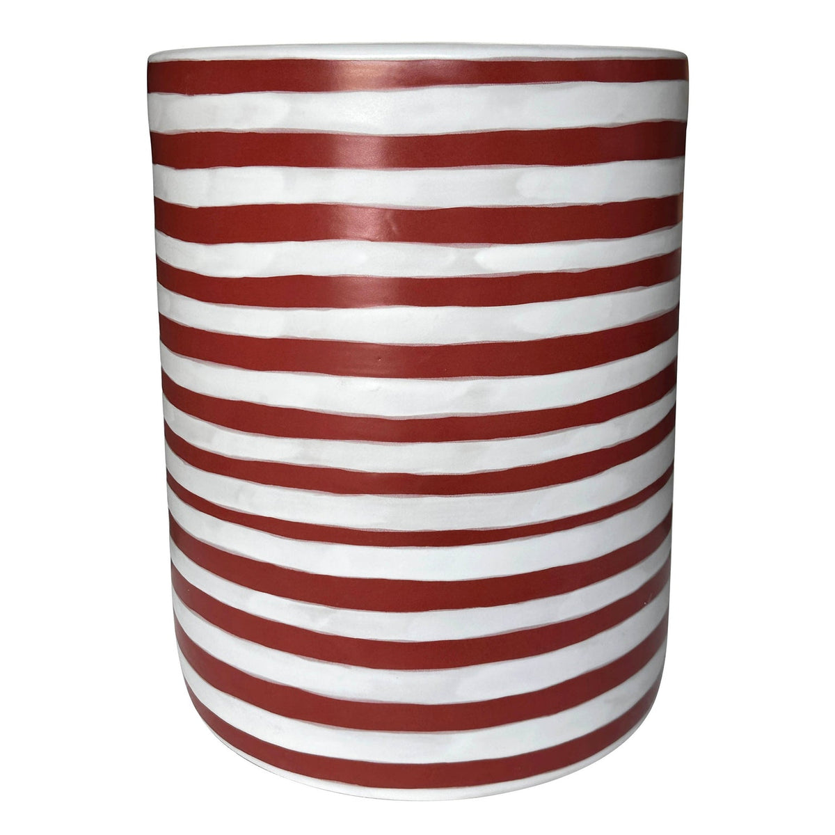 TOV Furniture Tempest Indoor/Outdoor Ceramic Table in Stripes in red-striped hand-painted ceramic, primary product view