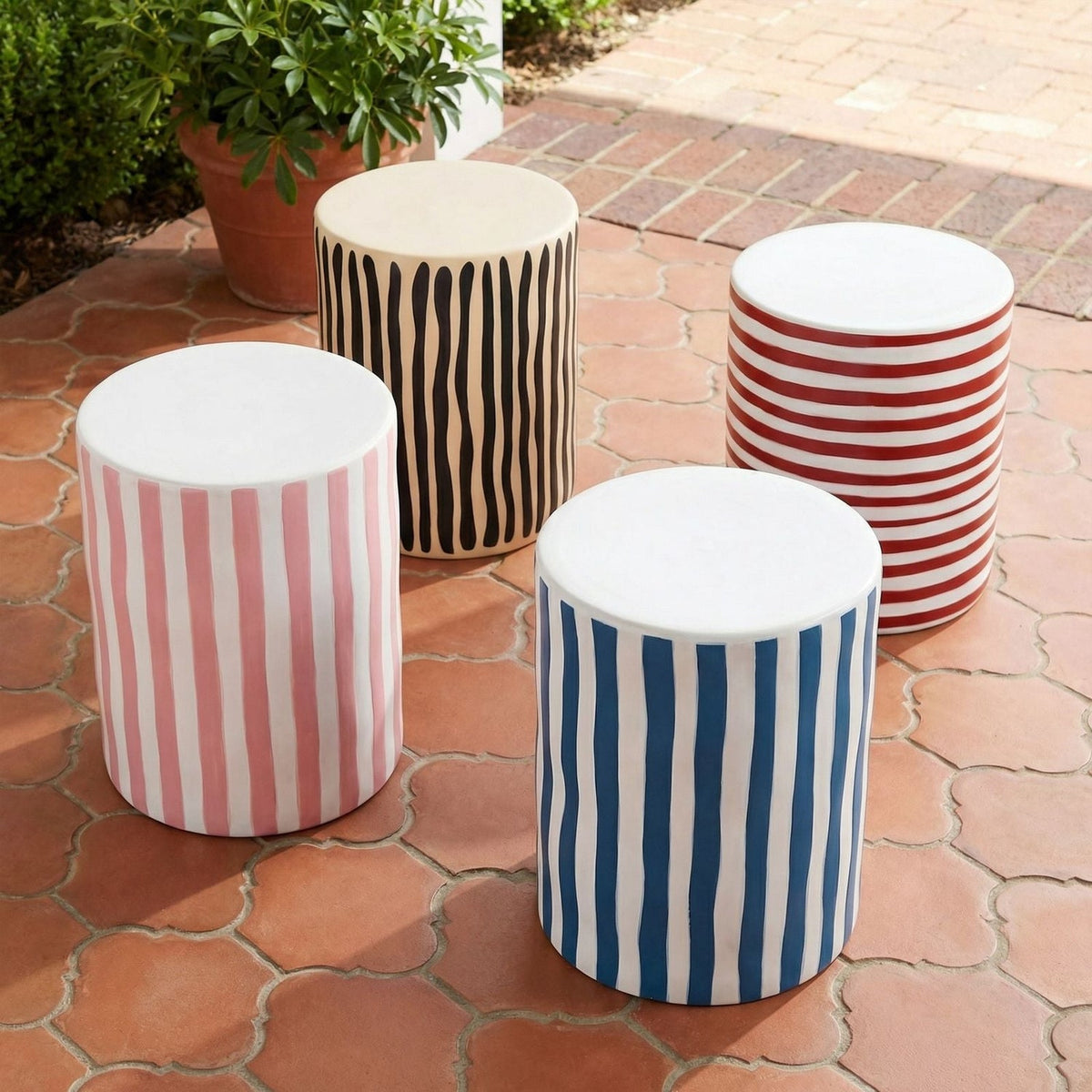 TOV Furniture Tempest Indoor/Outdoor Ceramic Table in Stripes