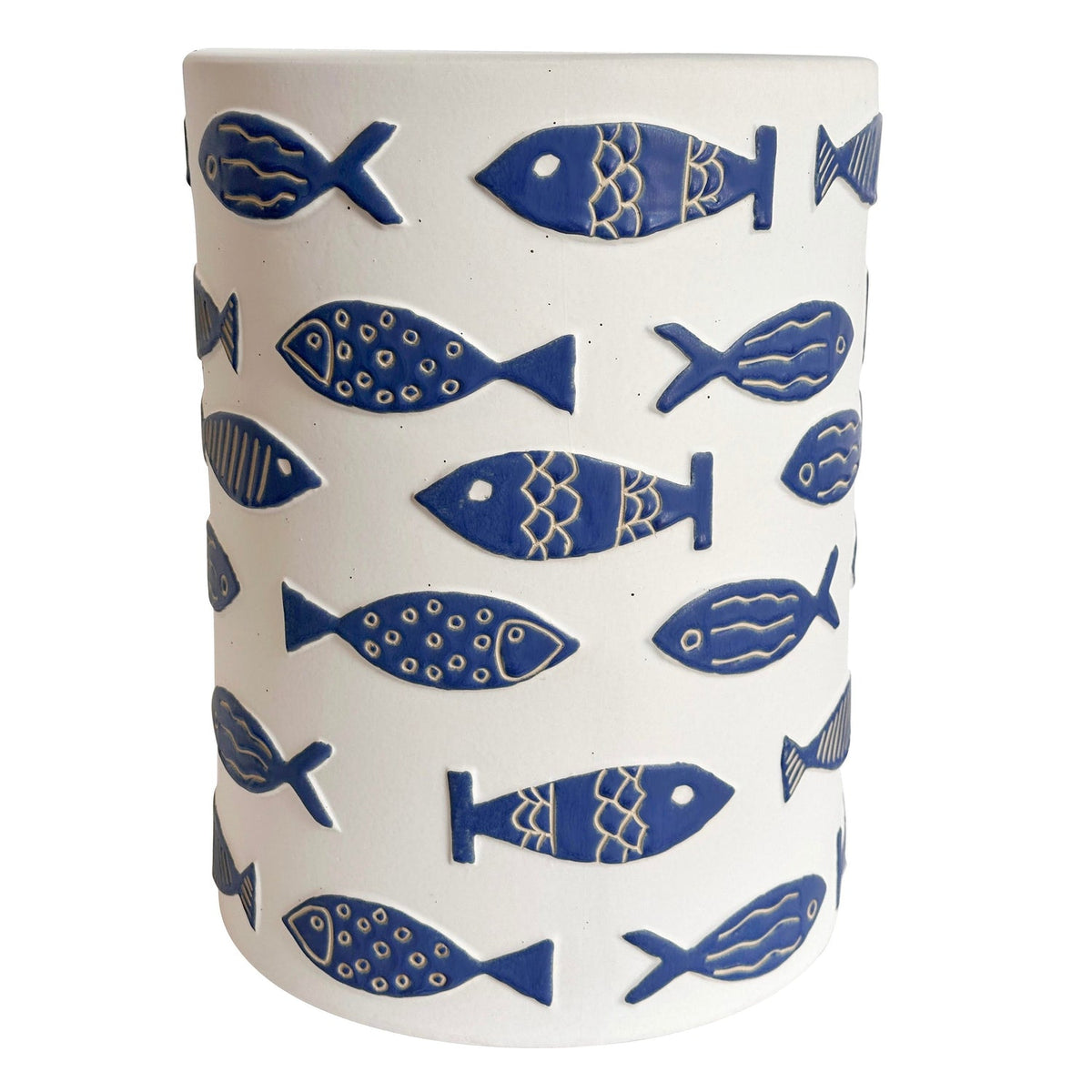 TOV Furniture Tempest Indoor/Outdoor Ceramic Table in Blue Fish in blue fish hand-painted ceramic, primary product view