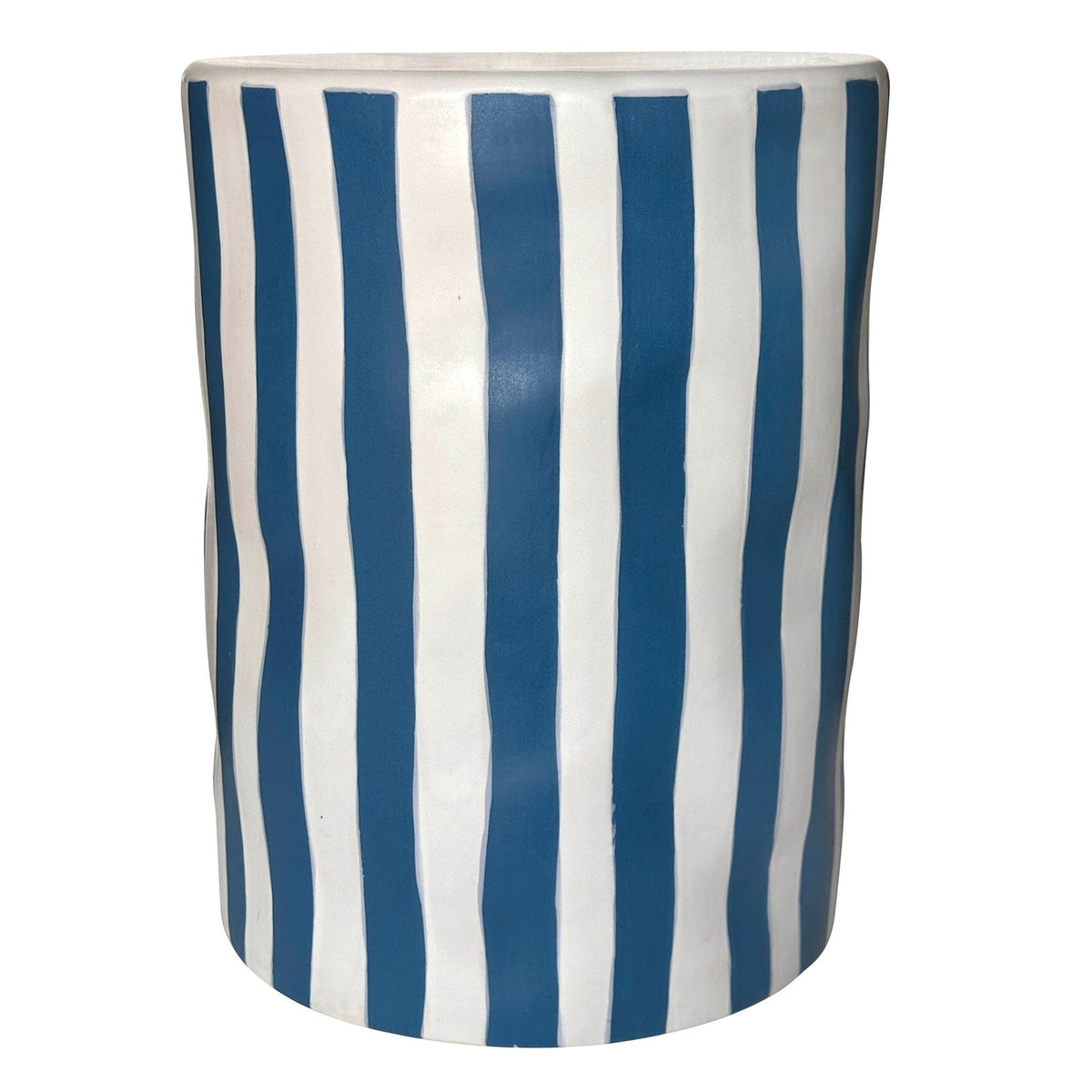 TOV Furniture Tempest Indoor/Outdoor Ceramic Table in Stripes in blue-striped hand-painted ceramic, primary product view