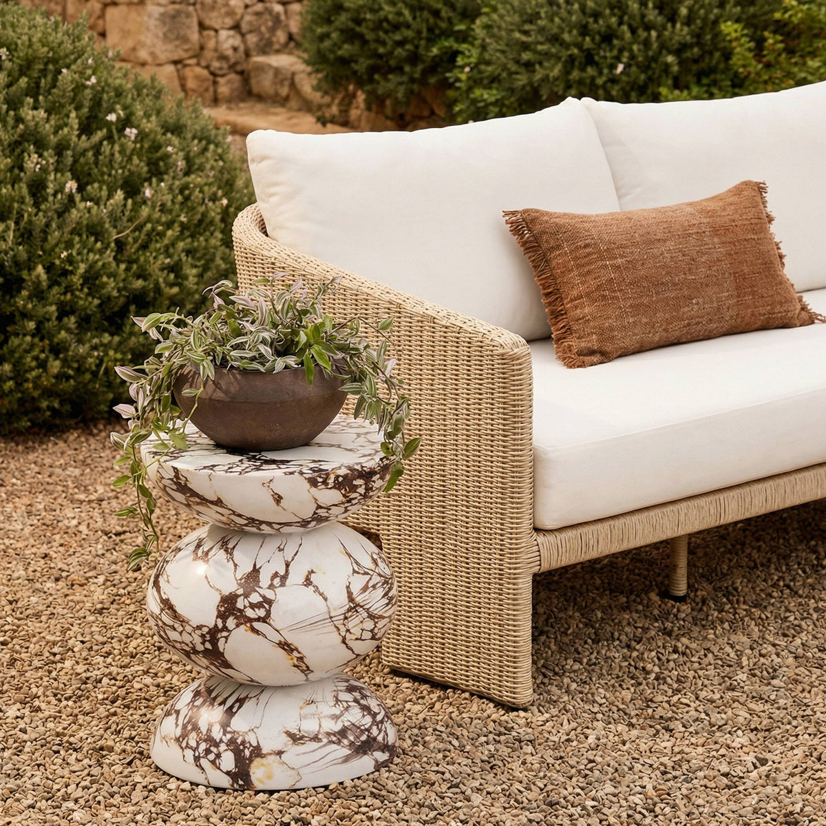 TOV Furniture Pia Red Faux Marble Concrete Indoor/Outdoor Side Table