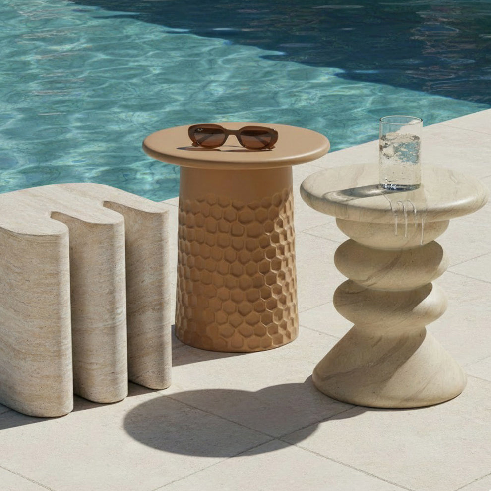 TOV Furniture Hyre Faux Travertine Concrete Indoor/Outdoor Side Table