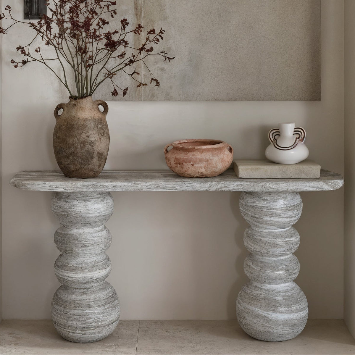 TOV Furniture Hyre Faux Stone Concrete Indoor/Outdoor Console Table in natural stone concrete, primary product view