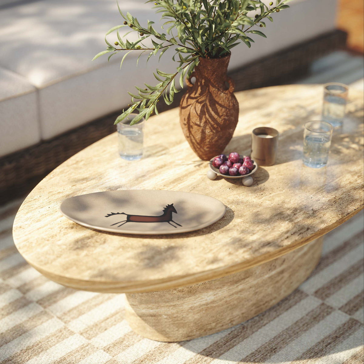 TOV Furniture Sonia Faux Travertine Concrete Indoor/Outdoor Coffee Table