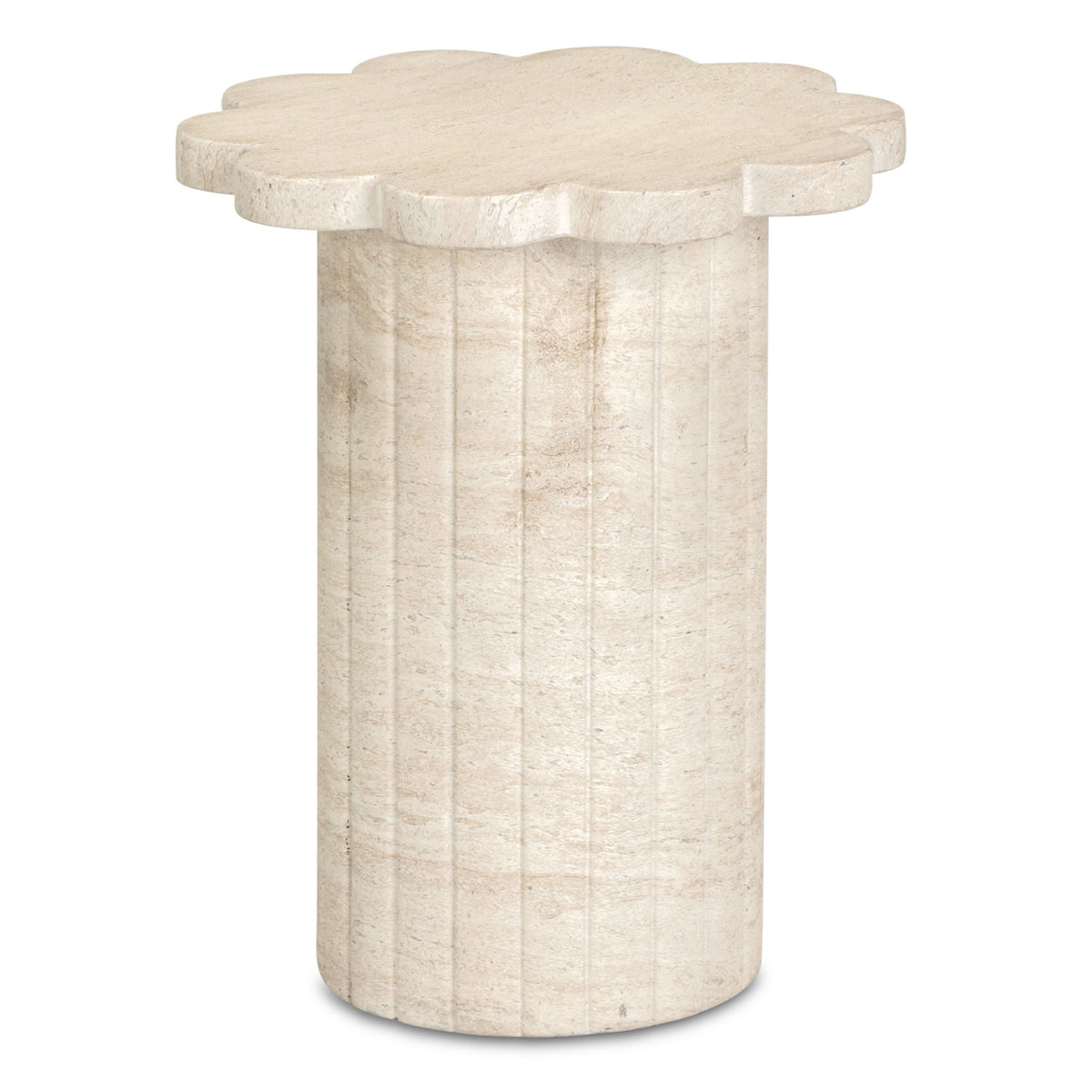 TOV Furniture Blossom Faux Travertine Concrete Indoor/Outdoor Side Table in washed travertine concrete, primary product view