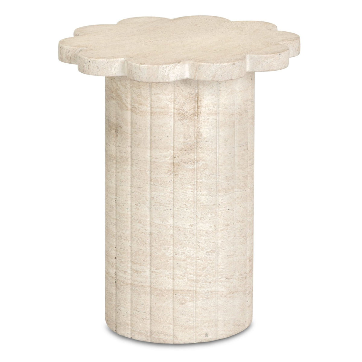 TOV Furniture Blossom Faux Travertine Concrete Indoor/Outdoor Side Table in washed travertine concrete, primary product view