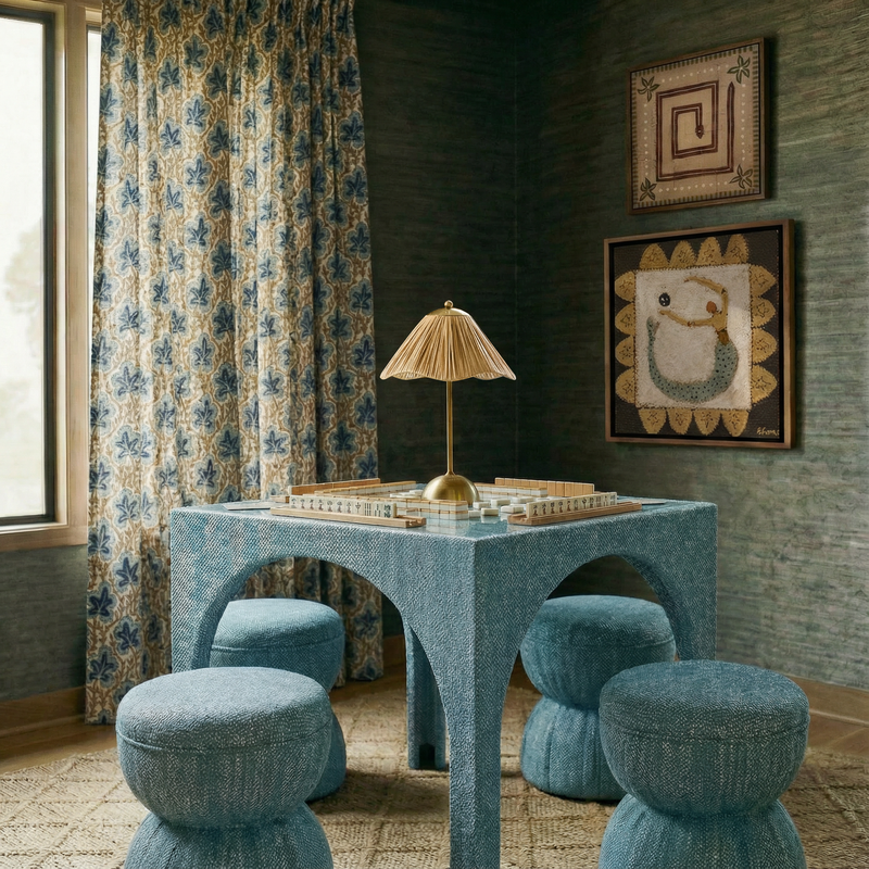 TOV Furniture Tomlin Teal Ruched Performance Game Ottoman