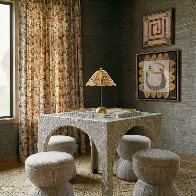 TOV Furniture Tomlin Beige Ruched Performance Game Ottoman