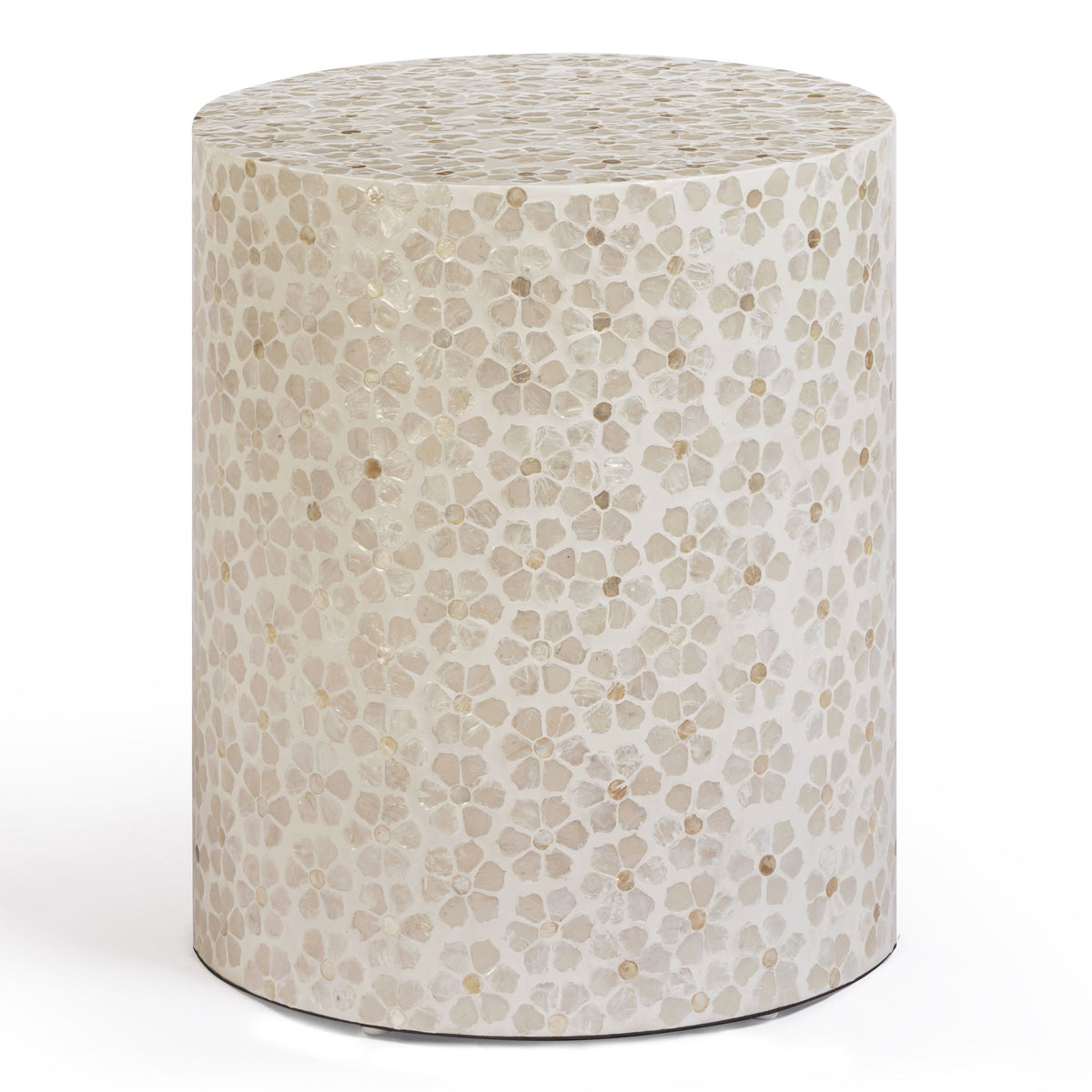 TOV Furniture Lorna Cream Capiz Shell Accent Stool in pearl-cream Capiz shell, primary product view